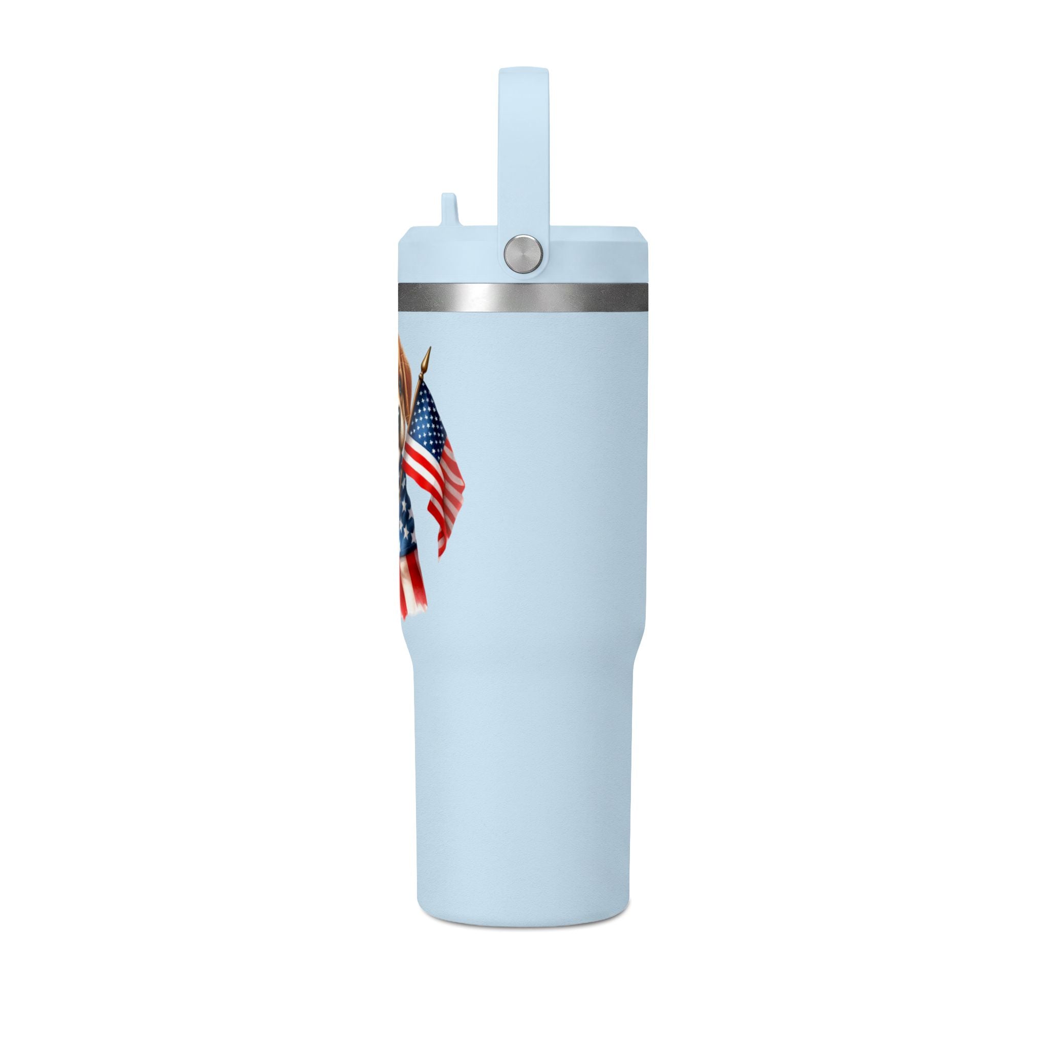 Patriotic Puppy 32oz Tumbler — American Flag Dog Travel Mug