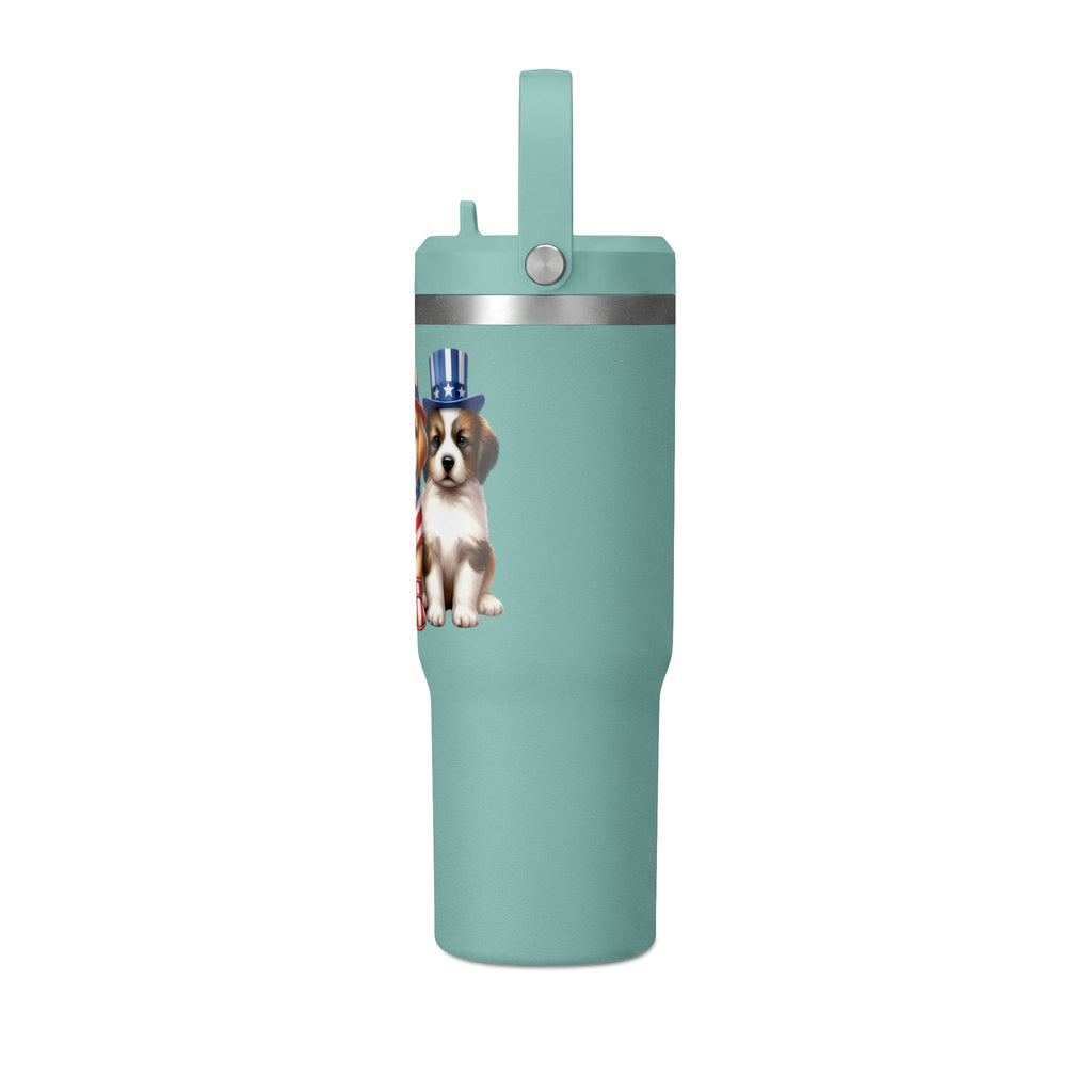 32oz Tumbler - Patriotic Puppies American Flag Travel Cup