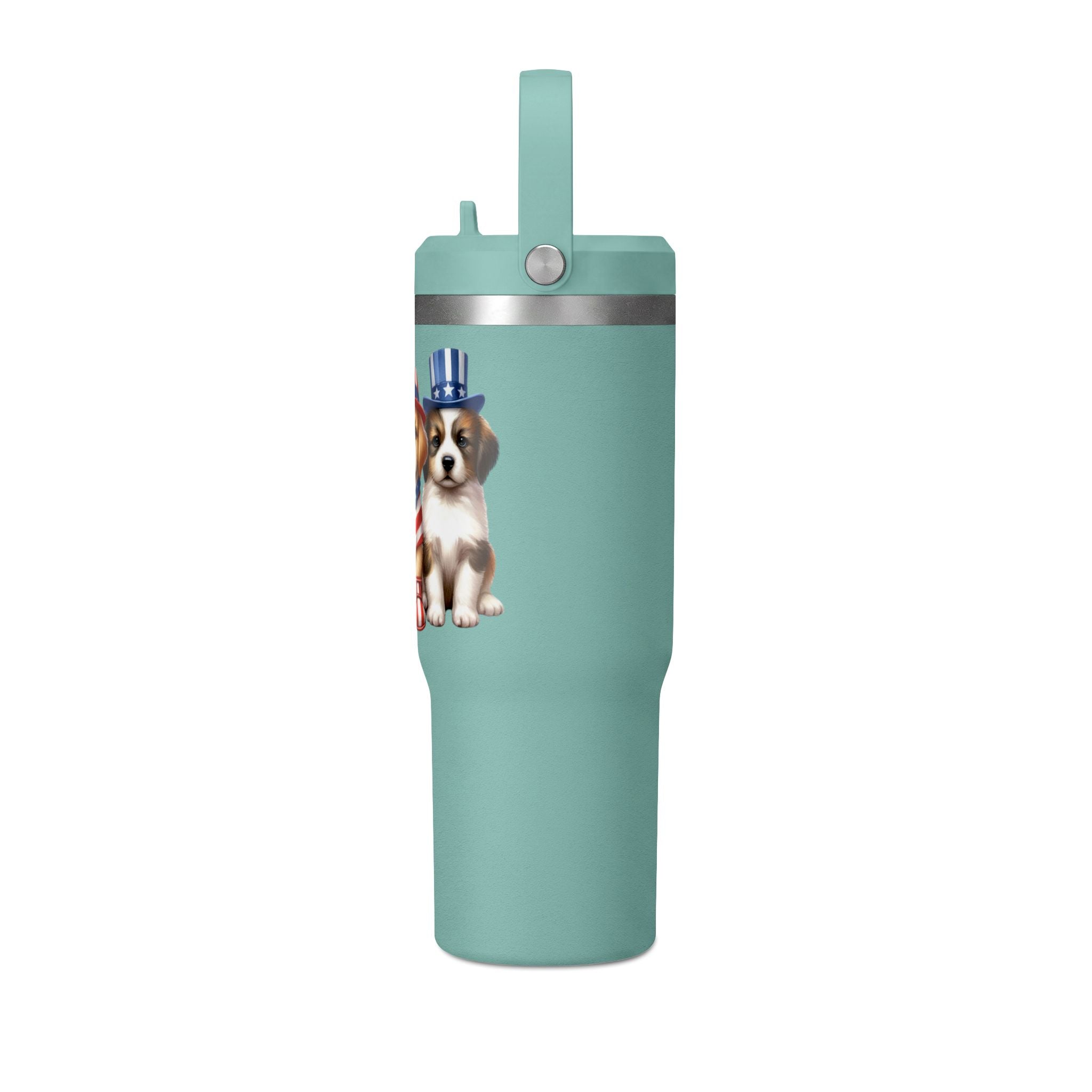 32oz Tumbler - Patriotic Puppies American Flag Travel Cup
