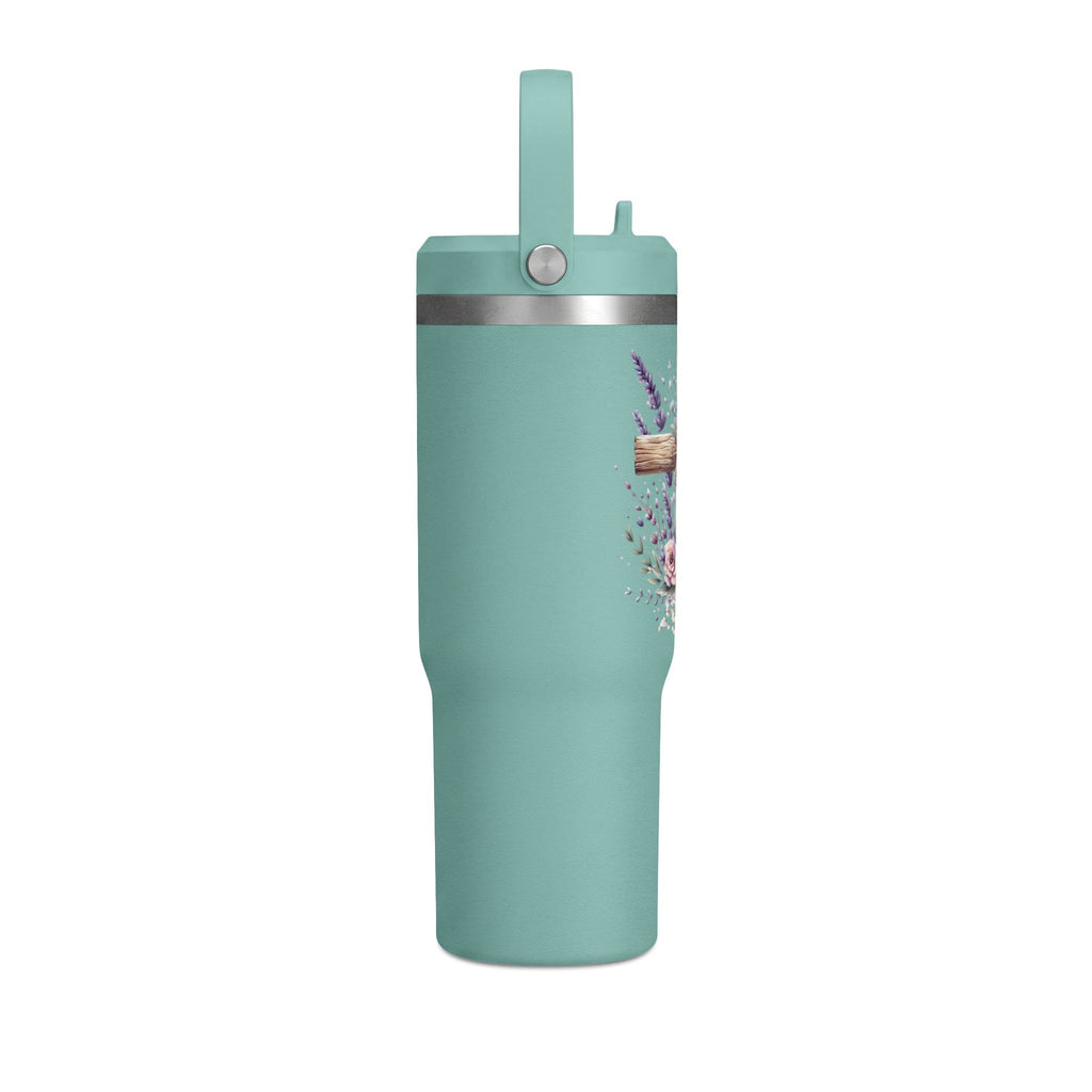 32oz Tumbler with Floral Cross Design — Christian Hydration Bottle | Lavender & Rose Nomad Tumbler