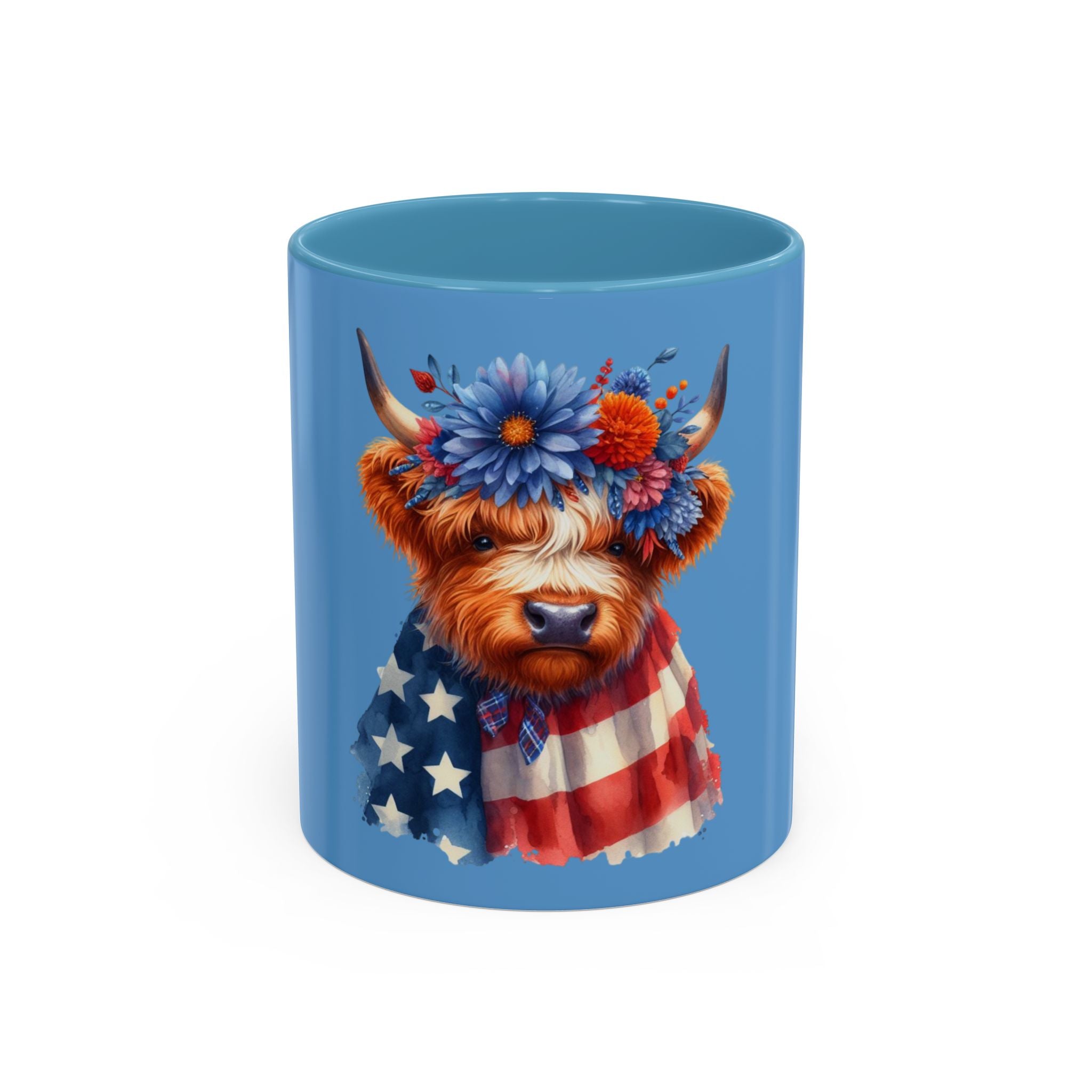 Patriotic Highland Cow Accent Coffee Mug – 11/15oz