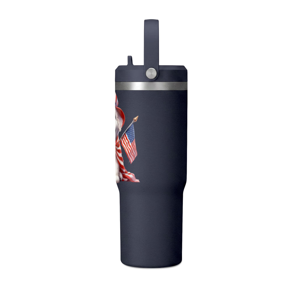 Patriotic Pup Tumbler — 32oz Insulated Travel Cup with American Flag Dog Design