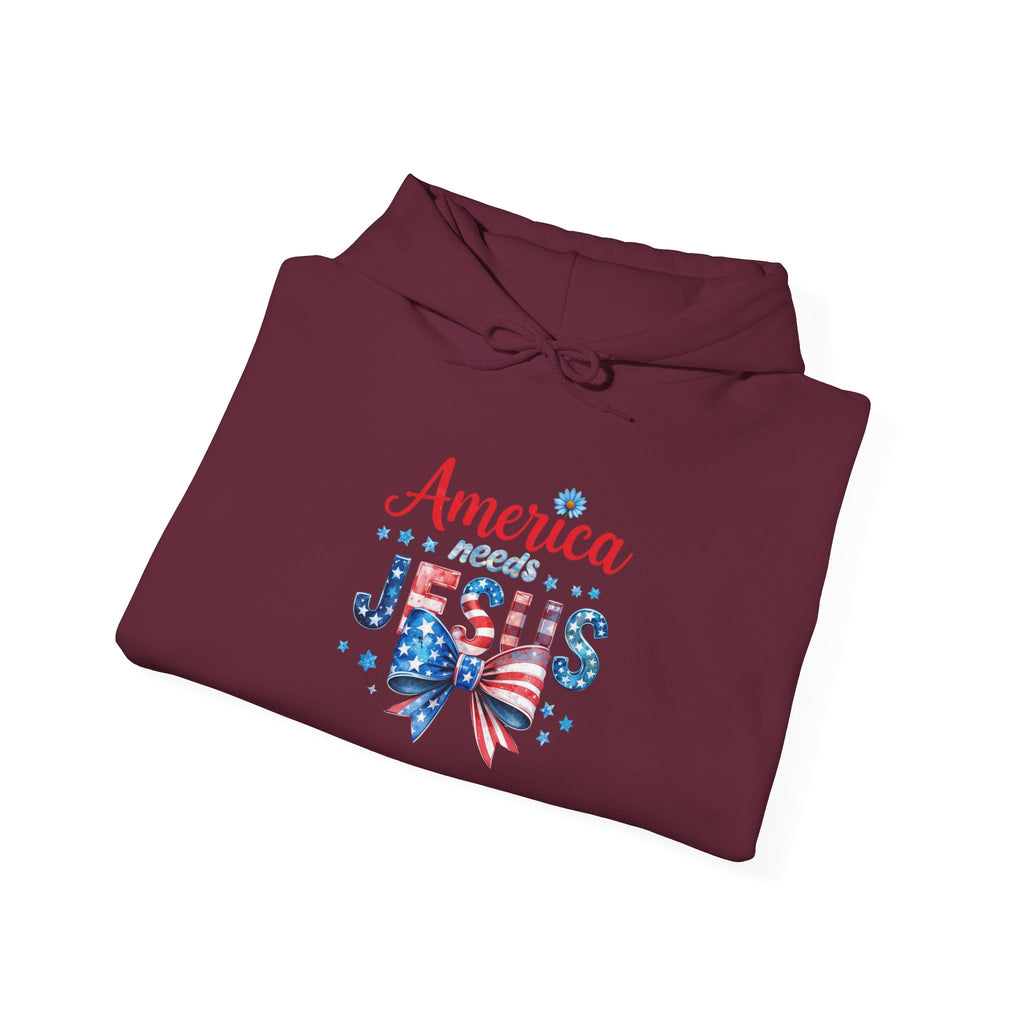 America Loves Jesus Patriotic Hoodie – Flag Bow Christian Sweatshirt