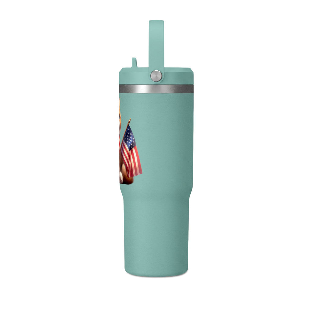 32oz Tumbler — Patriotic Kitten with American Flag Bandana