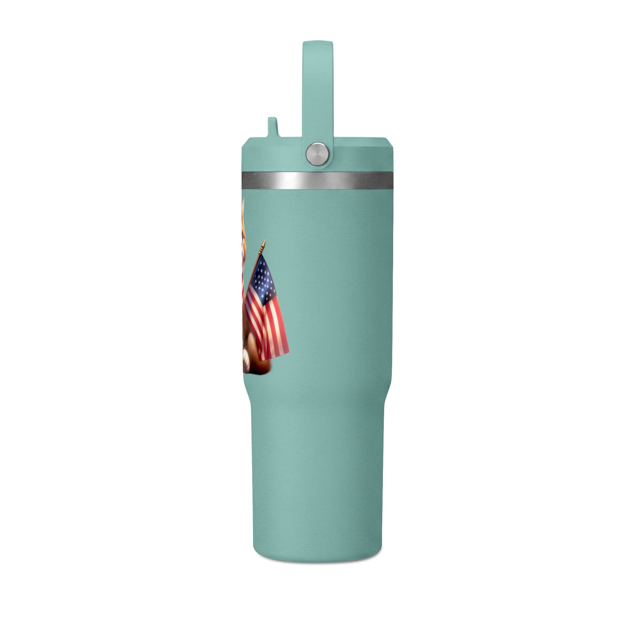 32oz Tumbler — Patriotic Kitten with American Flag Bandana