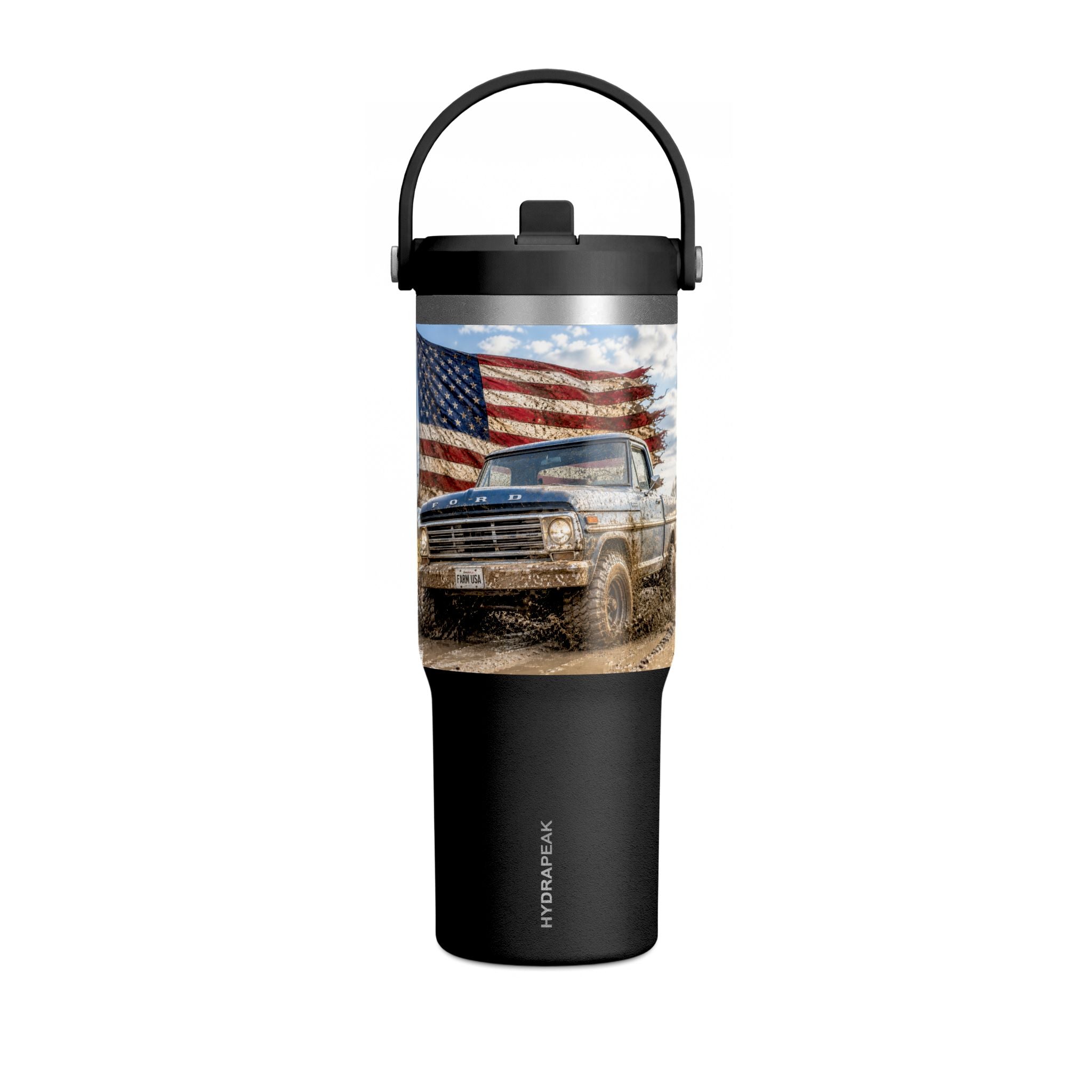 32oz Tumbler – Vintage Truck with American Flag Travel Mug