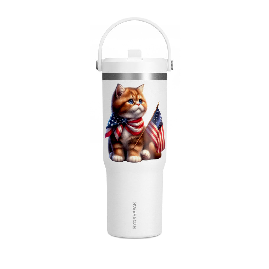 32oz Tumbler — Patriotic Kitten with American Flag Bandana