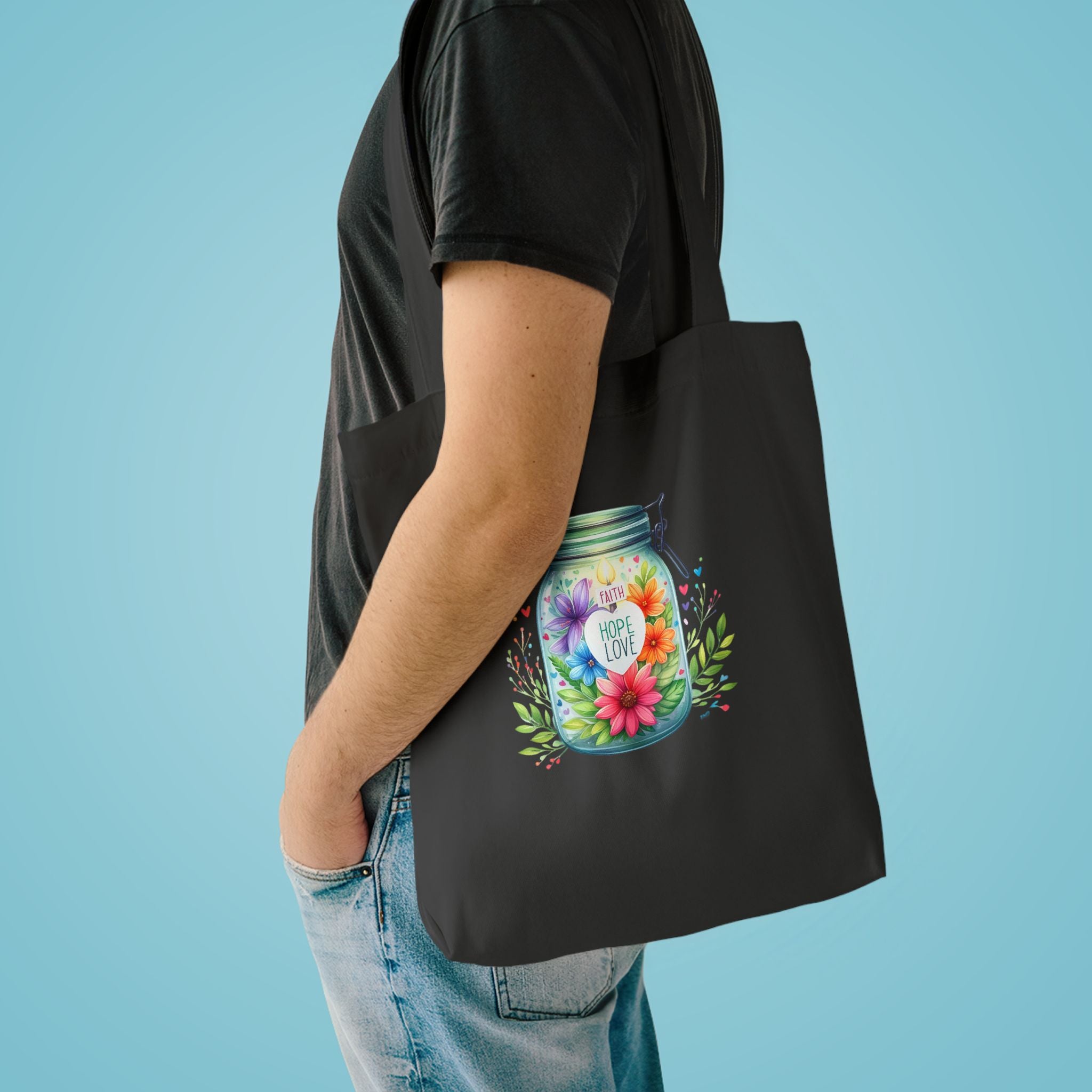 Tote Bag — "Hope Lights the Way" Mason Jar Floral Design