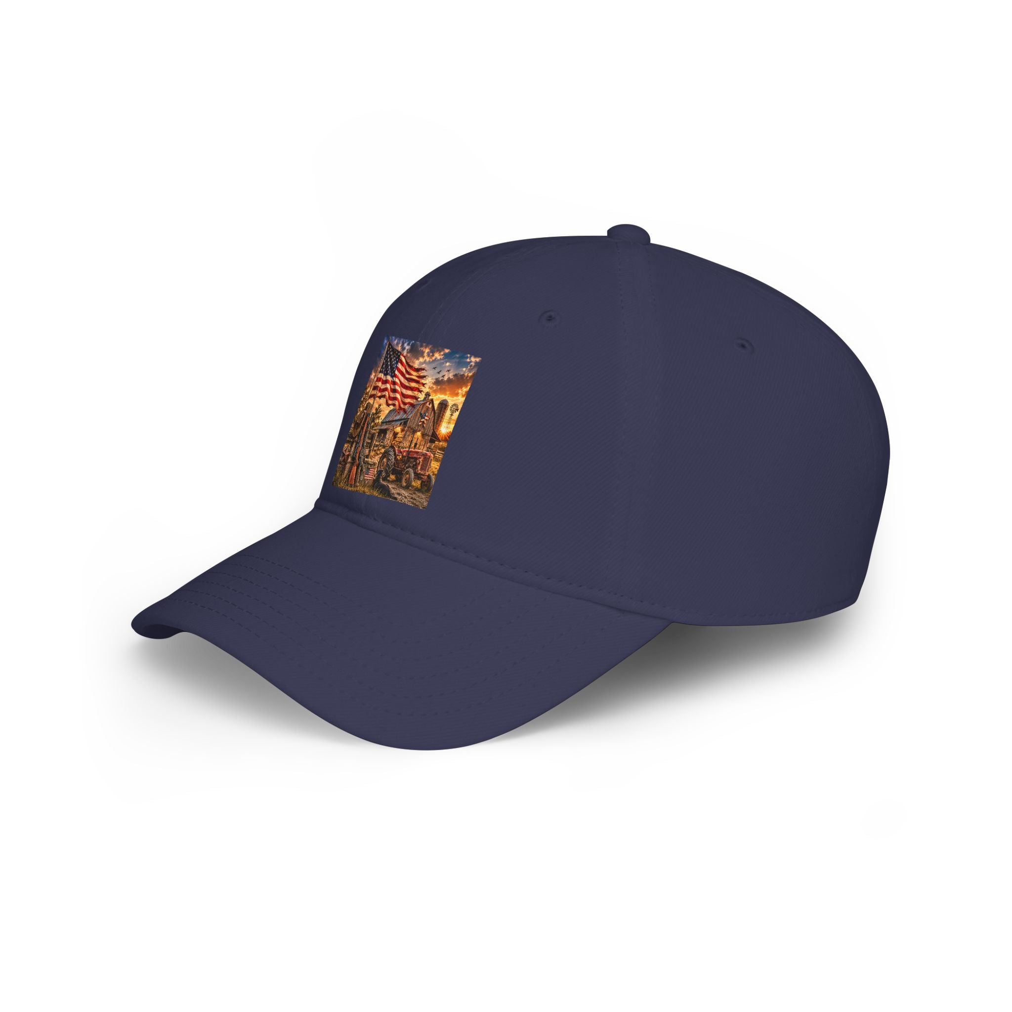 Patriotic Firefighter Scene Baseball Cap — American Flag Firefighter Tribute Hat