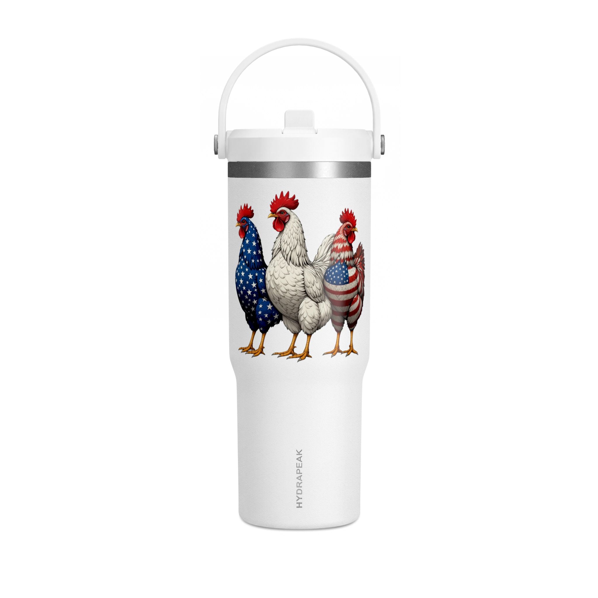 Patriotic Rooster 32oz Tumbler – American Flag Farmhouse Travel Cup