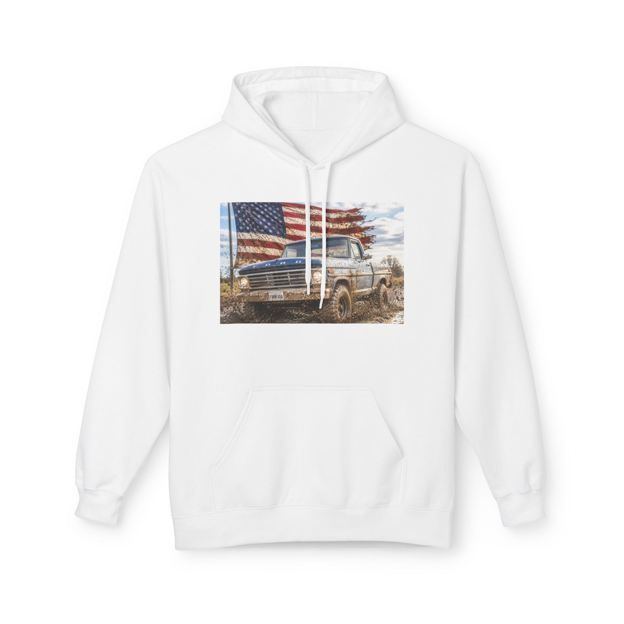 American Flag Vintage Truck Hoodie — Patriotic USA Pickup Sweatshirt