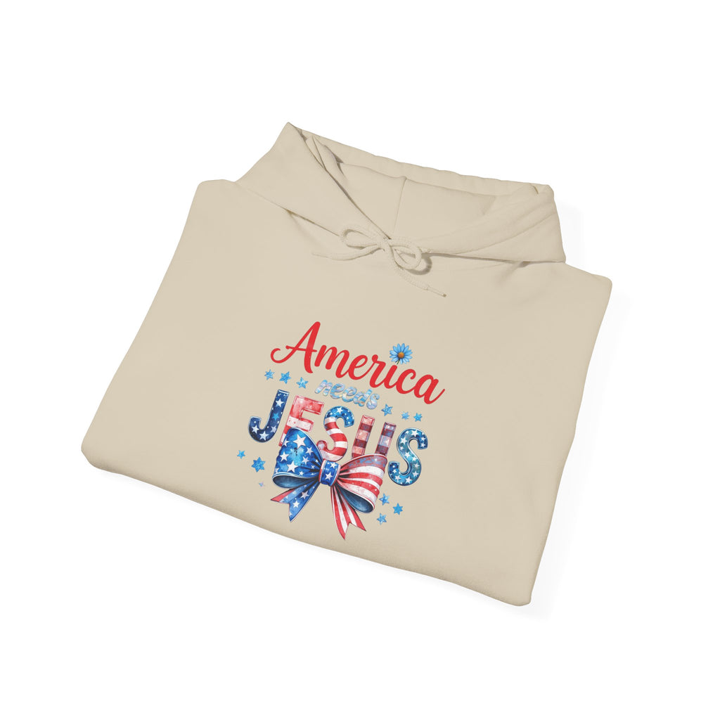 America Loves Jesus Patriotic Hoodie – Flag Bow Christian Sweatshirt