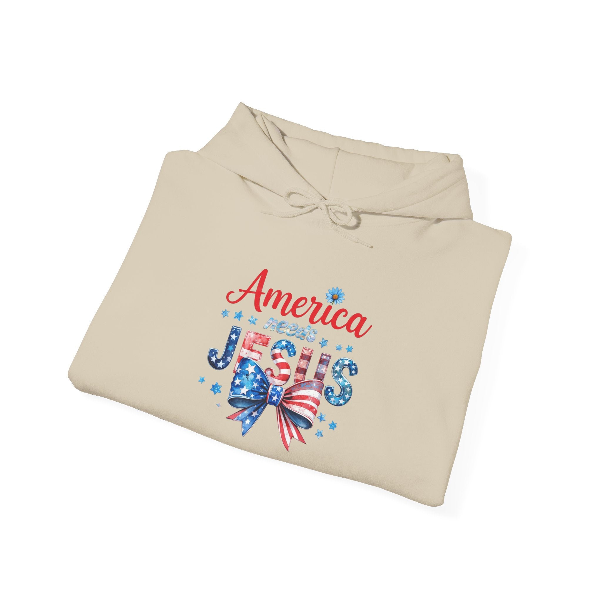 America Loves Jesus Patriotic Hoodie – Flag Bow Christian Sweatshirt