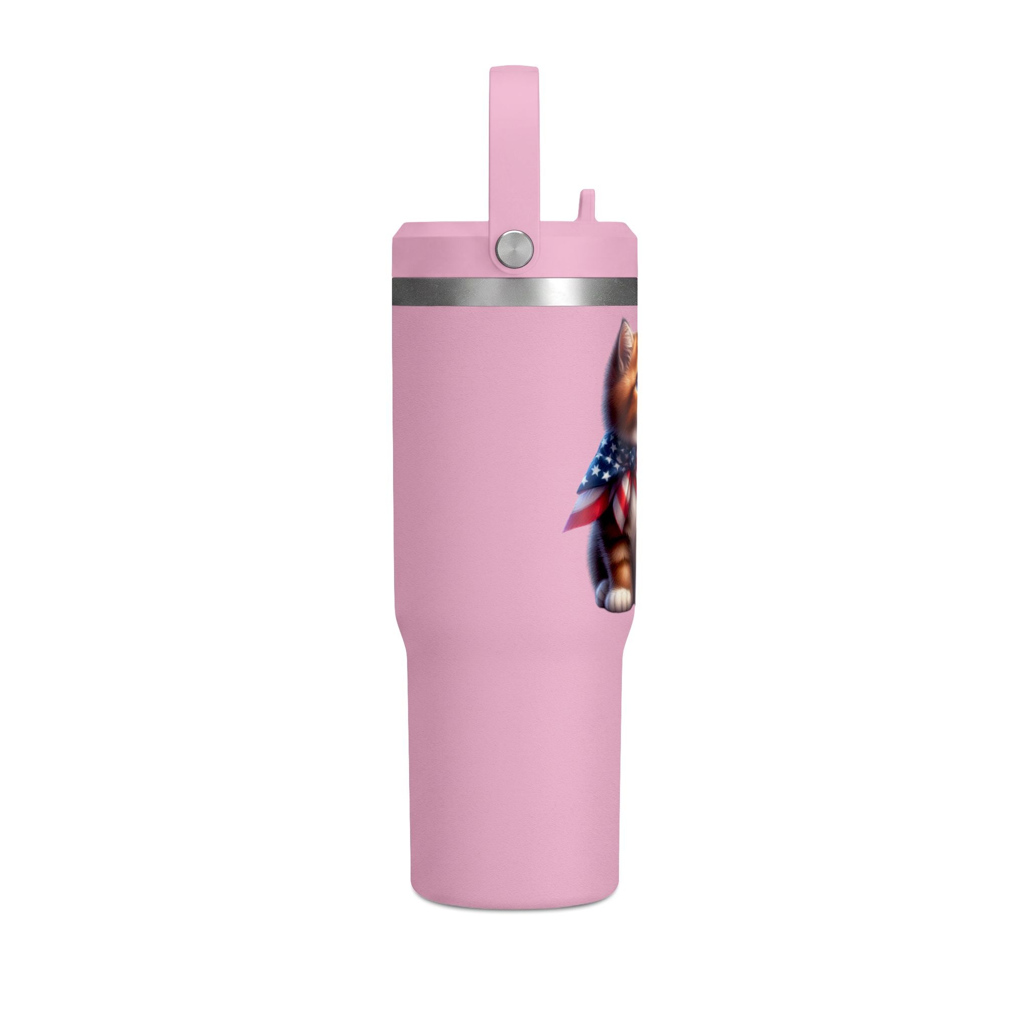 32oz Tumbler — Patriotic Kitten with American Flag Bandana