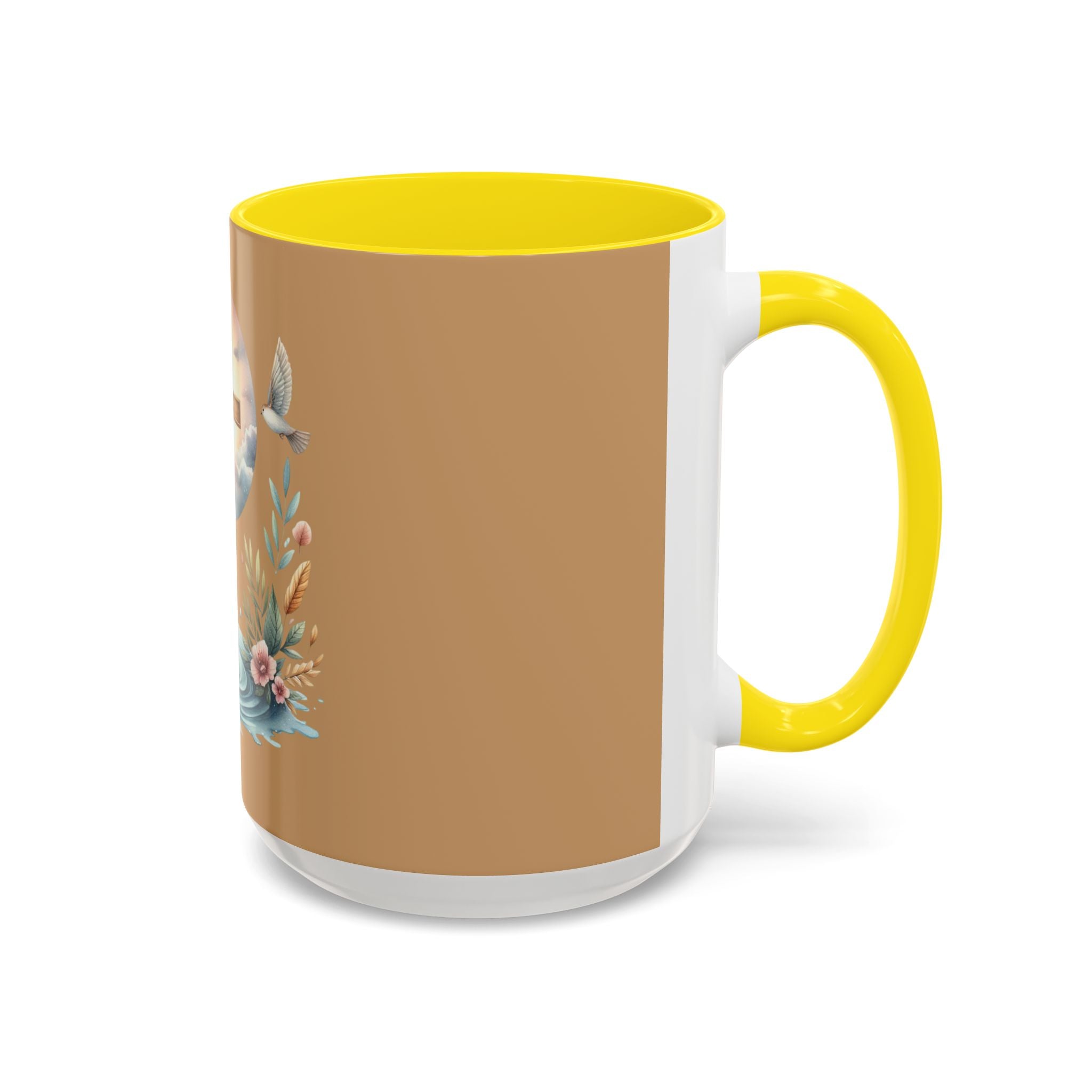 Christian Cross Accent Coffee Mug — Faith, Doves & Floral Baptism Gift (11/15oz)