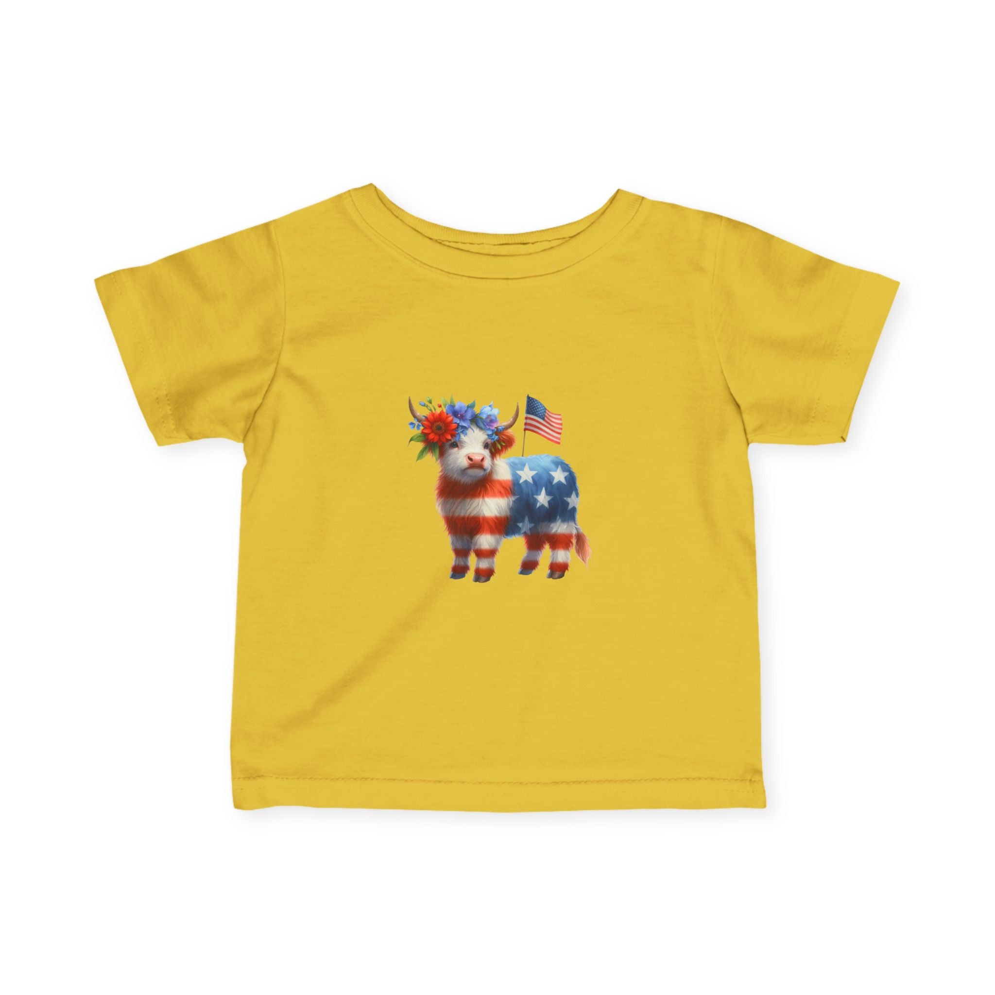 Infant Tee – American Flag Cow Baby Shirt (Patriotic Fourth of July)