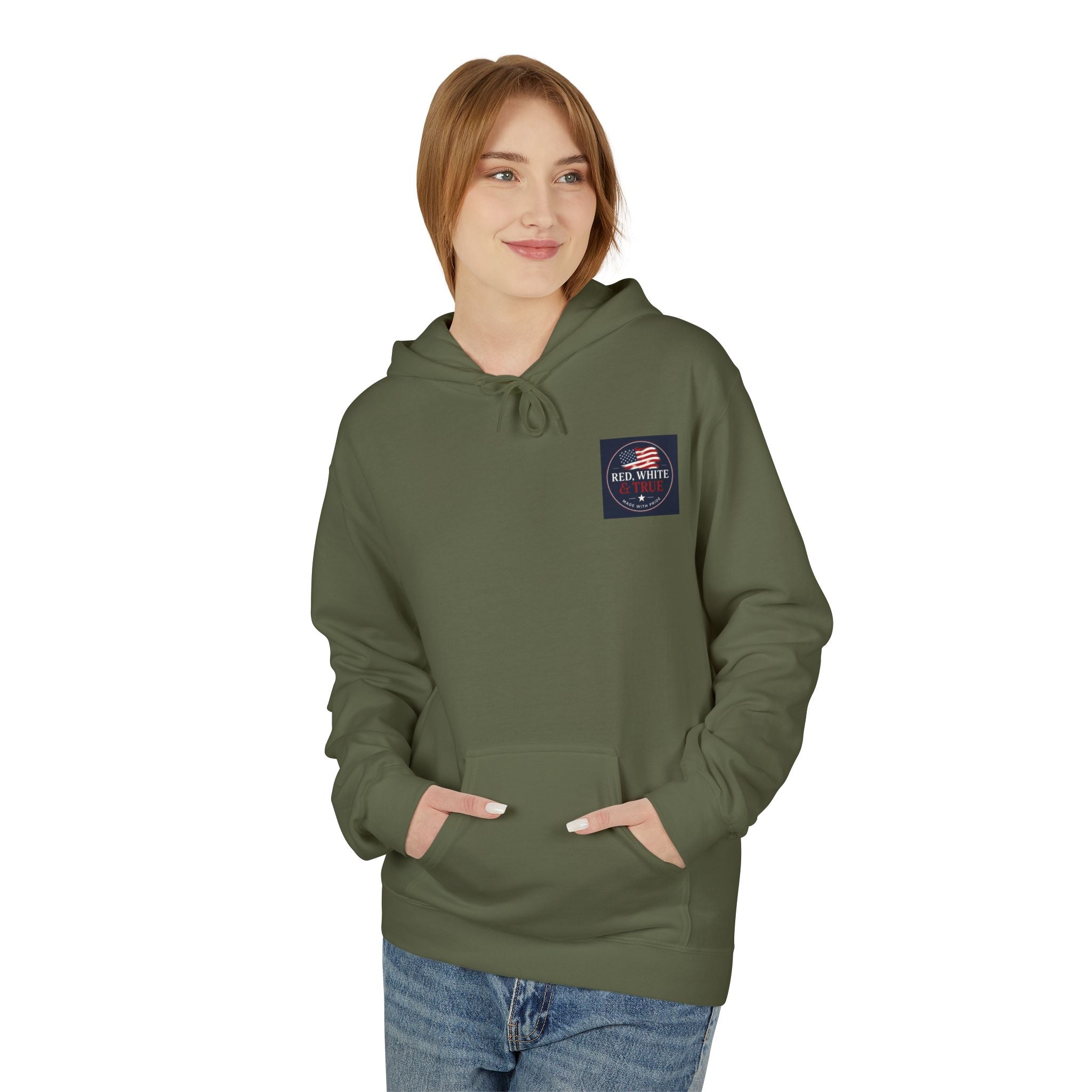 Red White & True Hoodie — Patriotic Cross Sunset Pullover