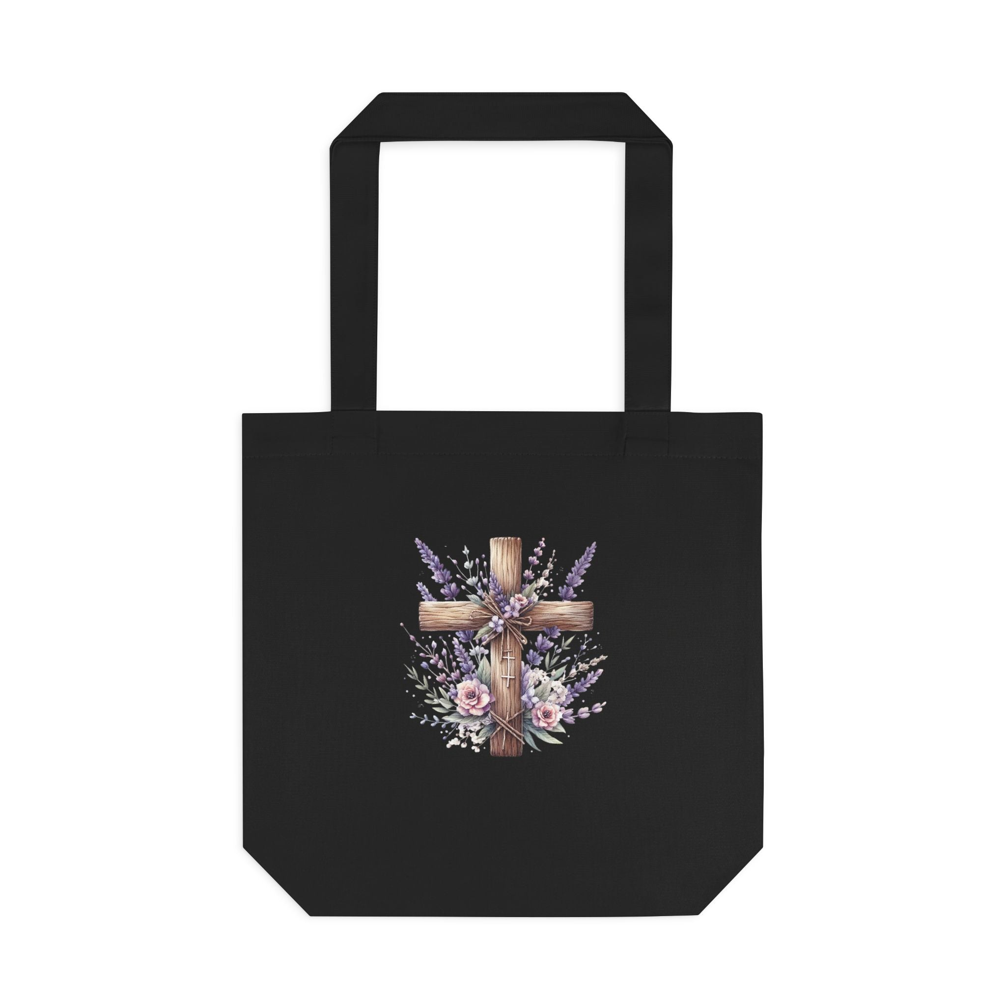 Floral Cross Cotton Tote Bag - Christian Easter Floral Grocery Tote