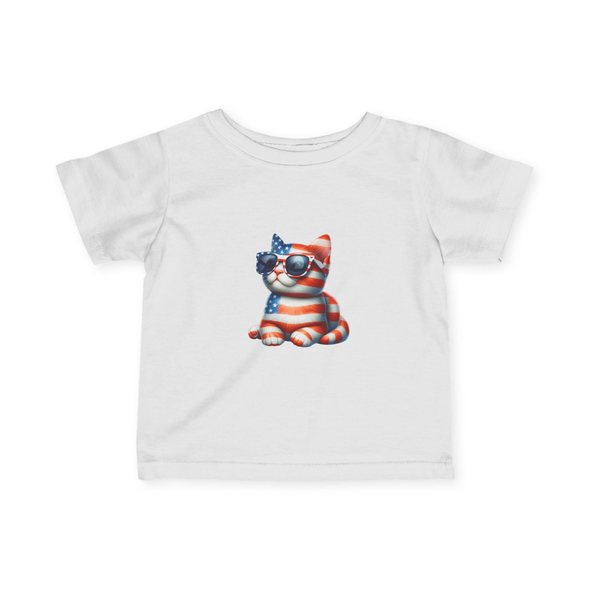 Patriotic Kitty Infant Tee — American Flag Cat Baby Shirt