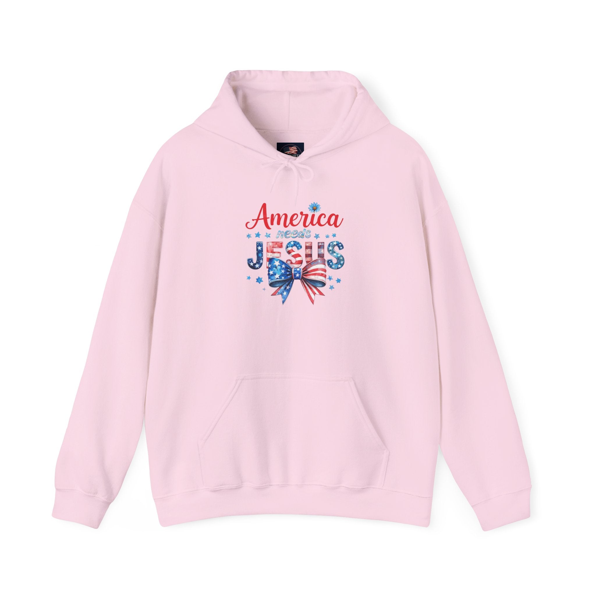 America Loves Jesus Patriotic Hoodie – Flag Bow Christian Sweatshirt