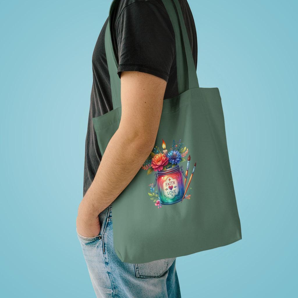 Tote Bag — 'Paint With Love' Floral Art Jar Cotton Tote