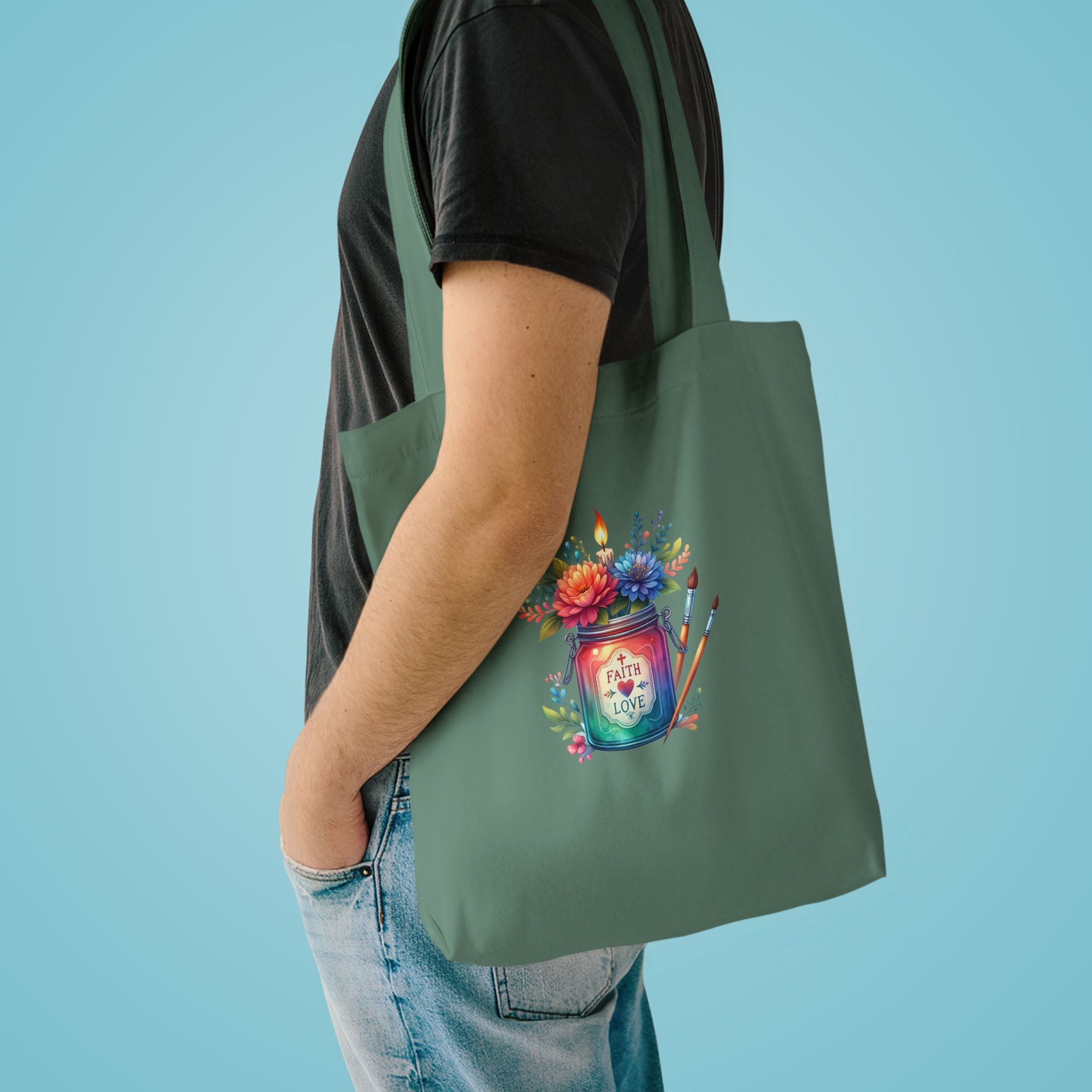 Tote Bag — 'Paint With Love' Floral Art Jar Cotton Tote