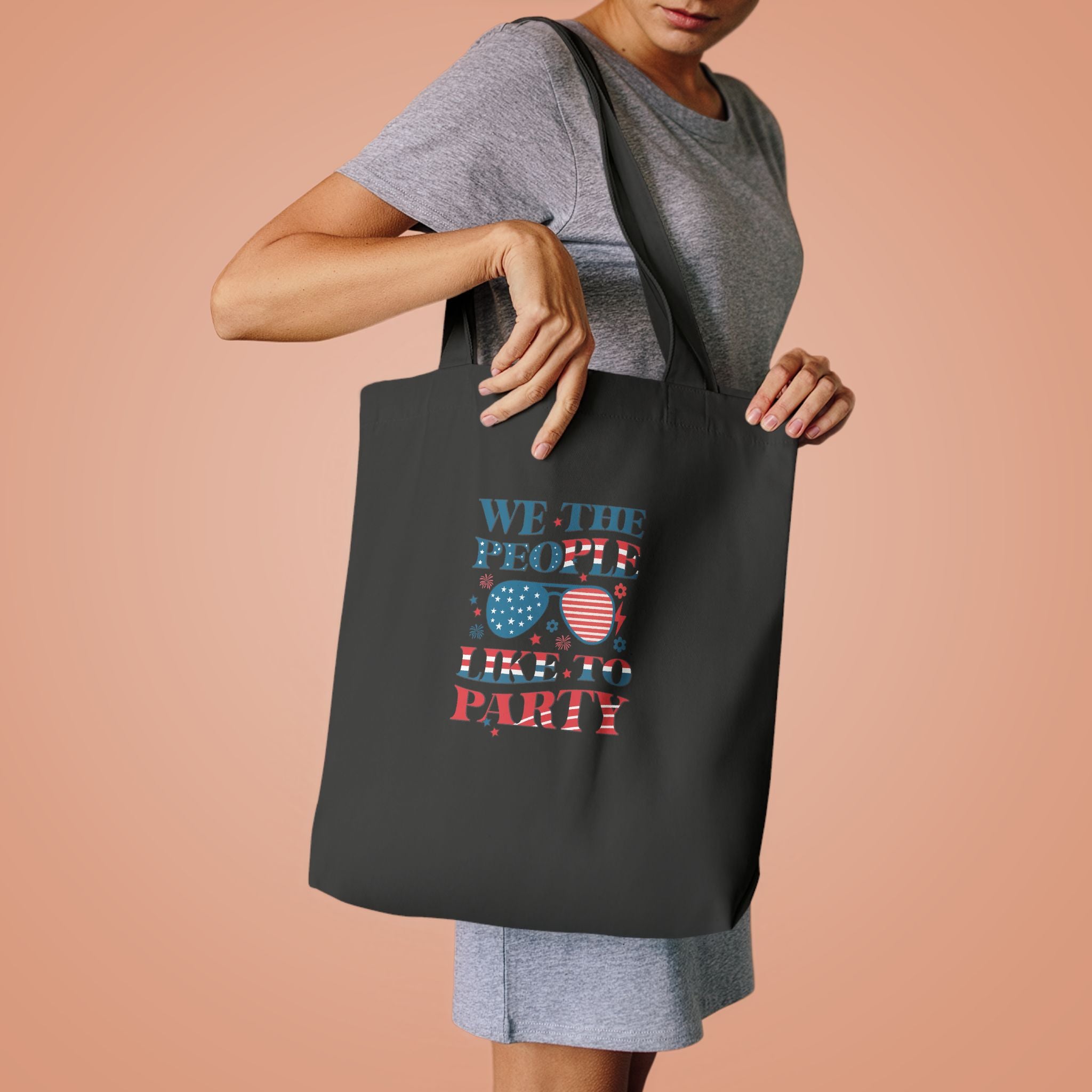 Patriotic "We The People" Cotton Tote Bag – Fourth of July USA Flag Market Bag
