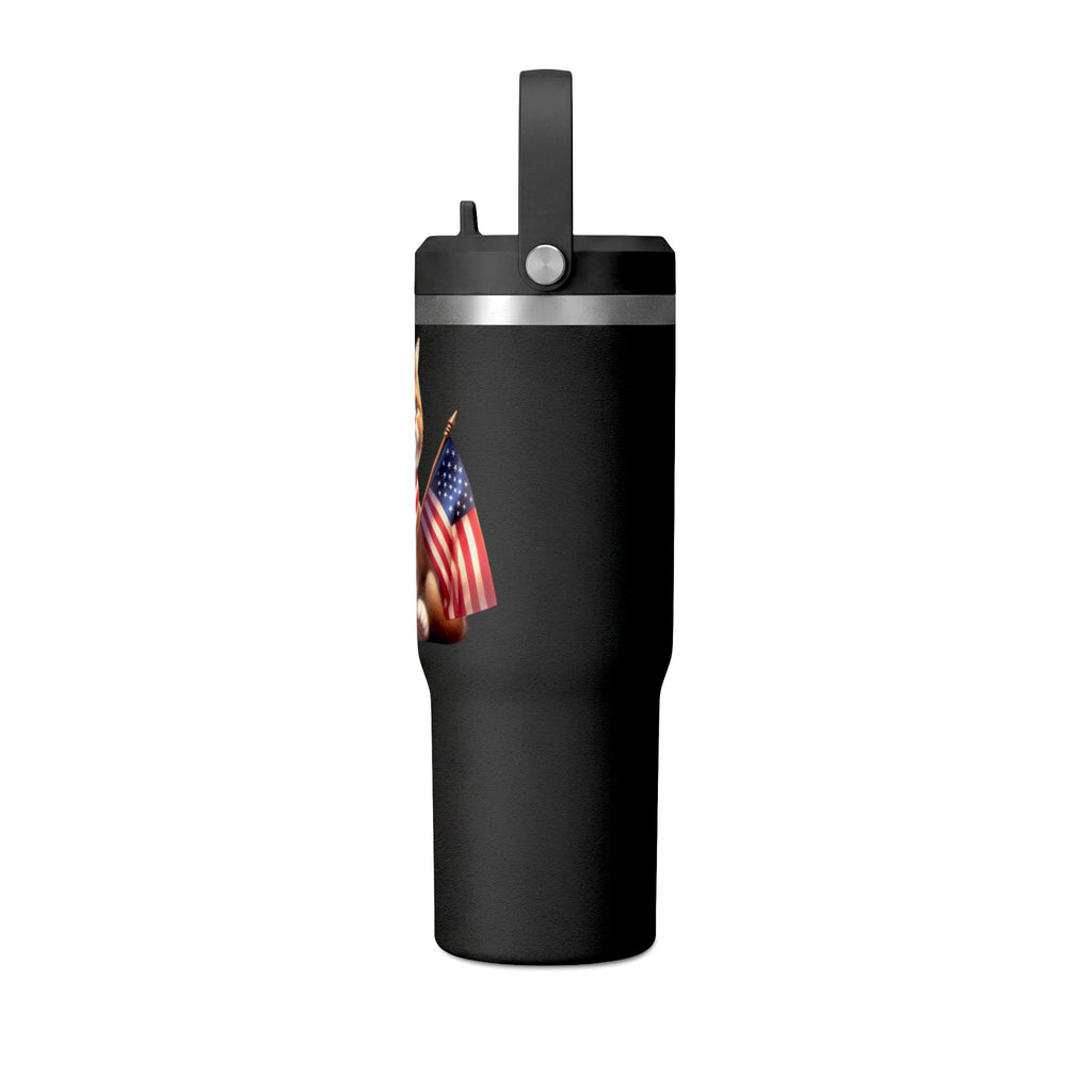 32oz Tumbler — Patriotic Kitten with American Flag Bandana