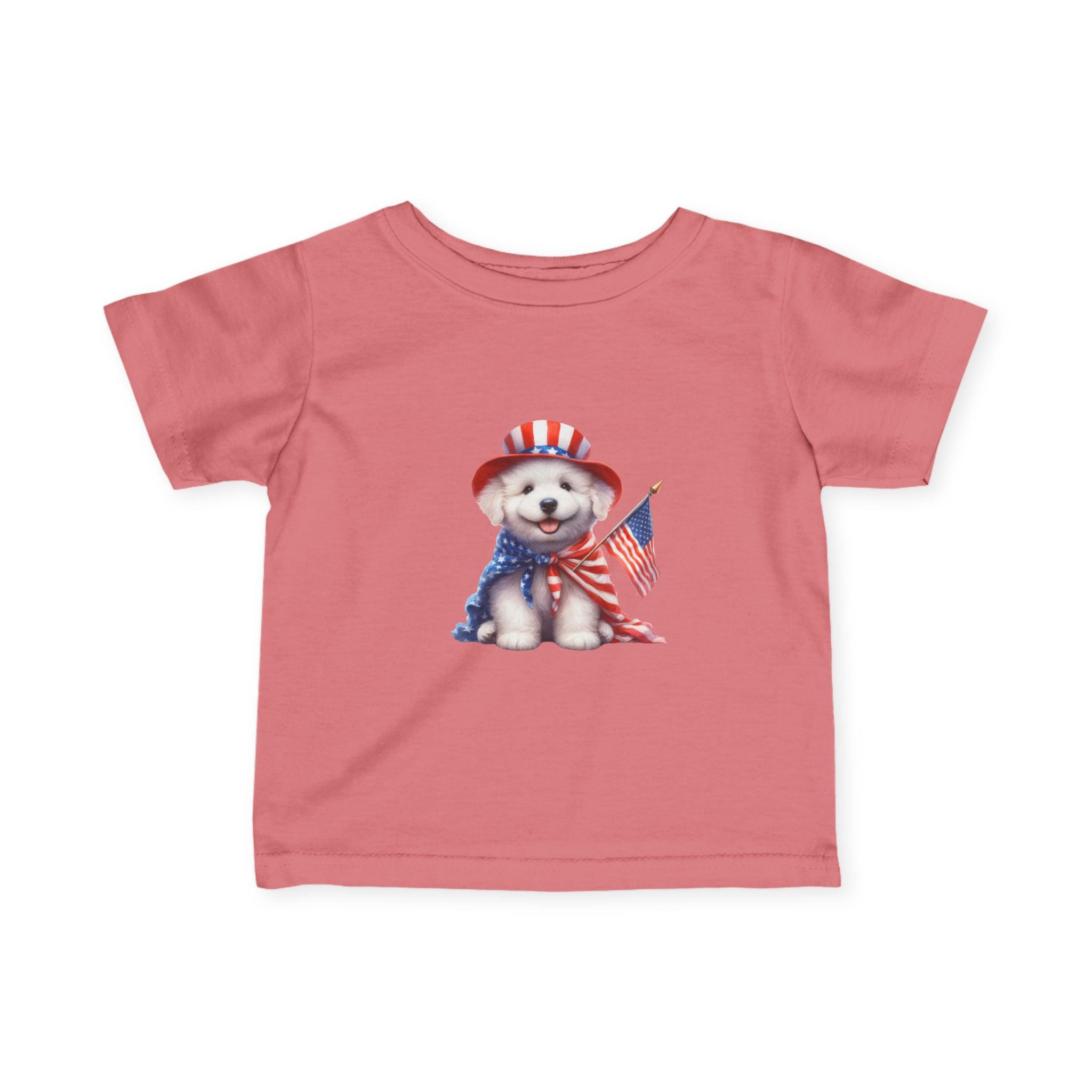 Infant Tee – Patriotic Puppy with American Flag (4th of July Baby Shirt)