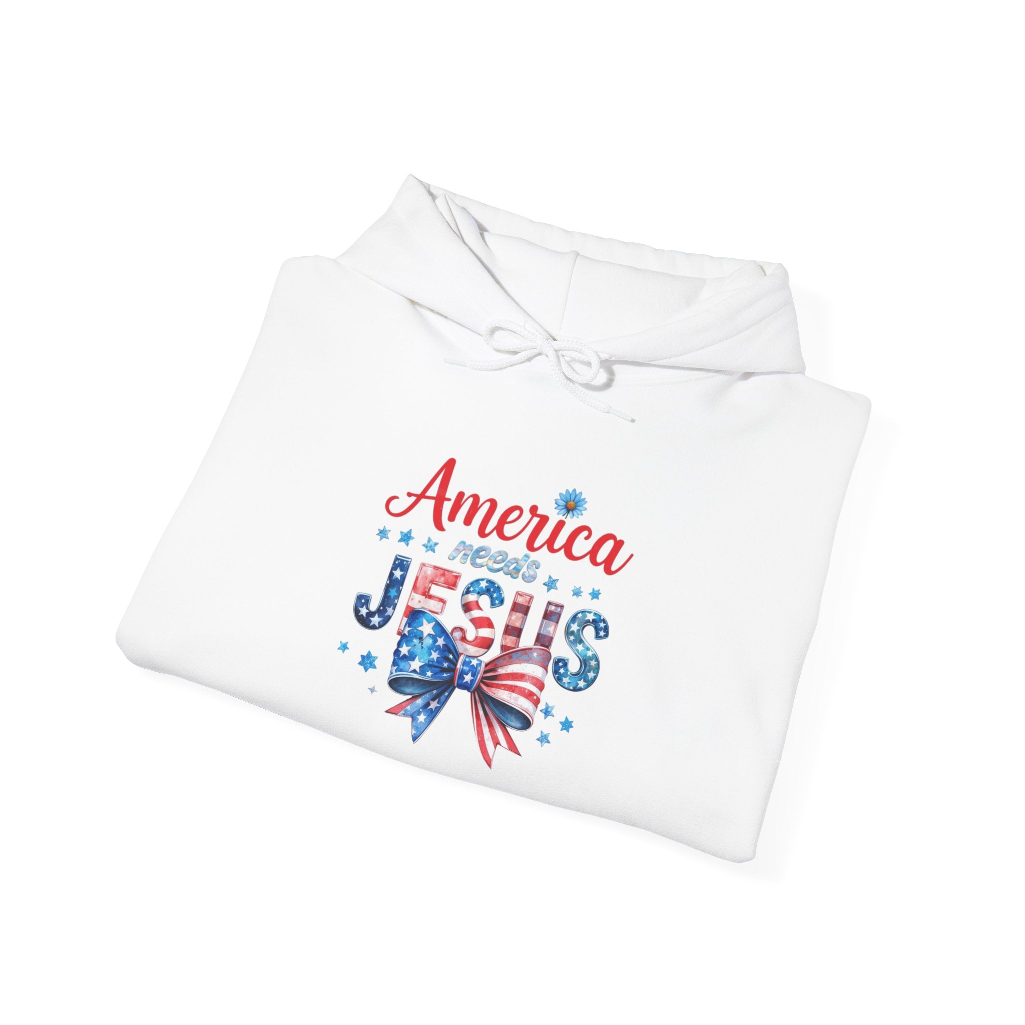 America Loves Jesus Patriotic Hoodie – Flag Bow Christian Sweatshirt