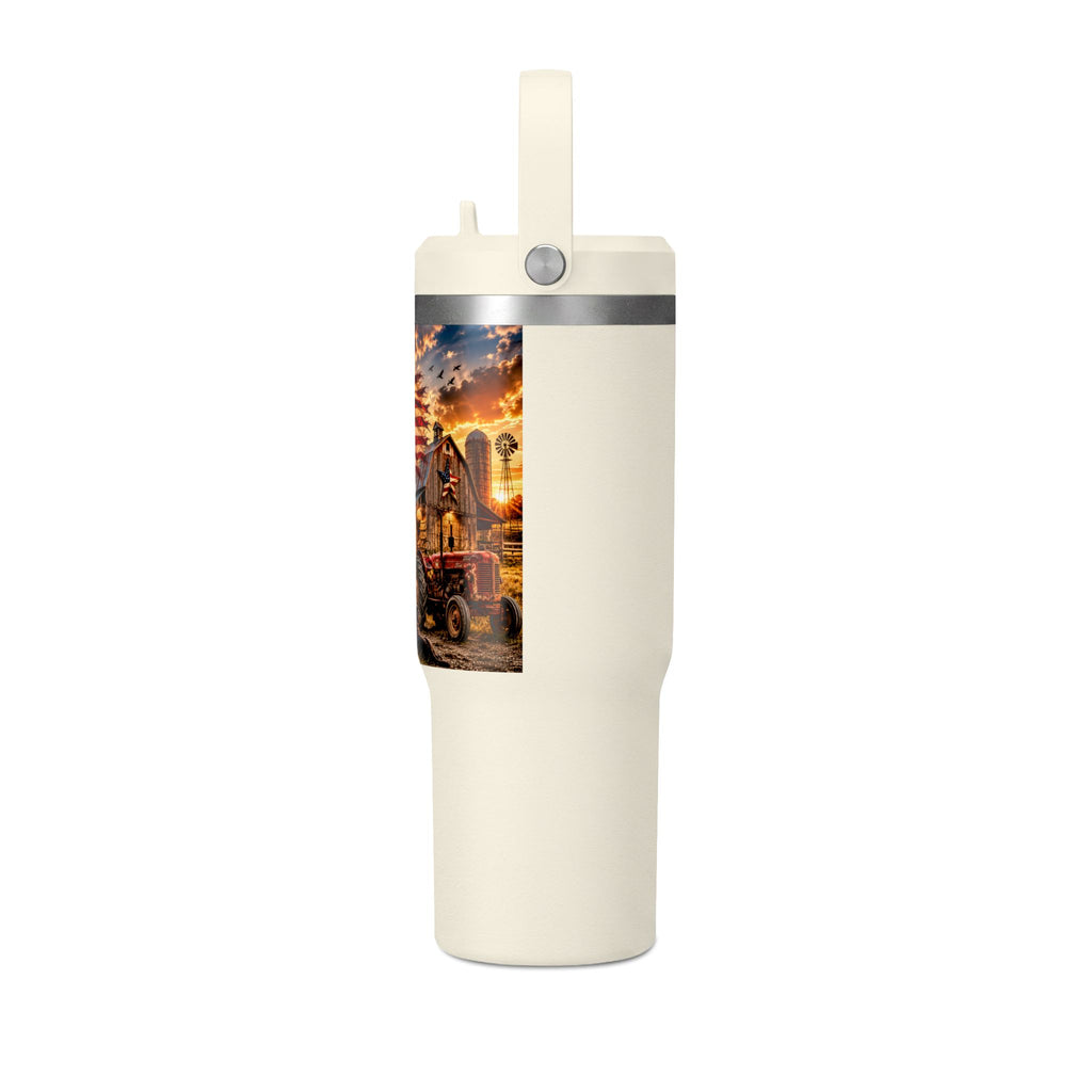 32oz Nomad Tumbler — Patriotic American Flag & Rustic Farm Scene Insulated Travel Mug