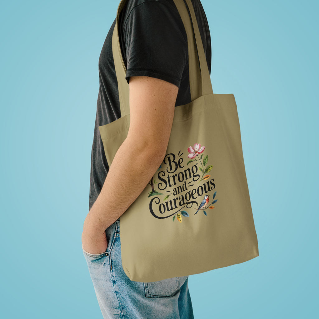 Be Strong and Courageous Cotton Tote - Inspirational Floral Eco Bag