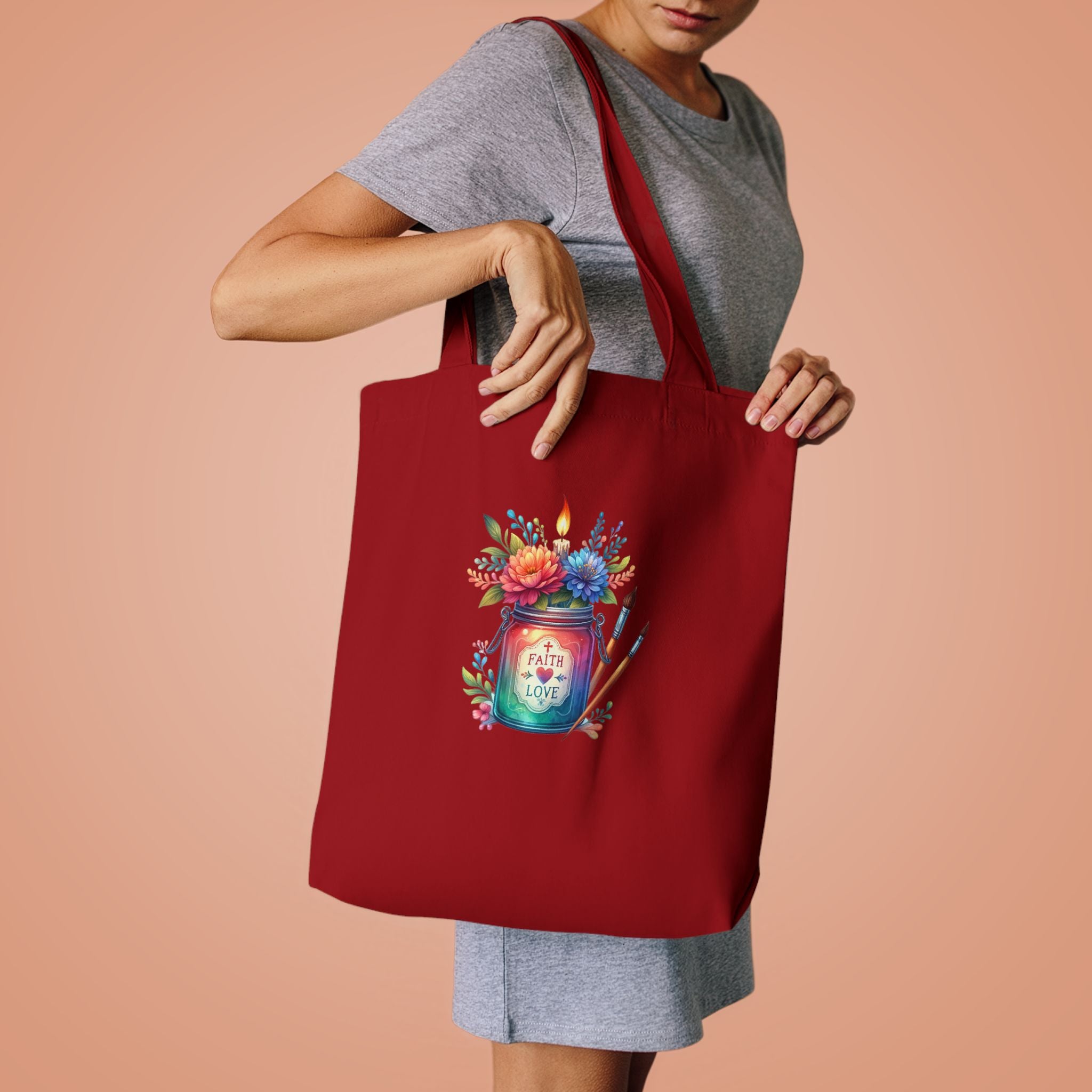 Tote Bag — 'Paint With Love' Floral Art Jar Cotton Tote