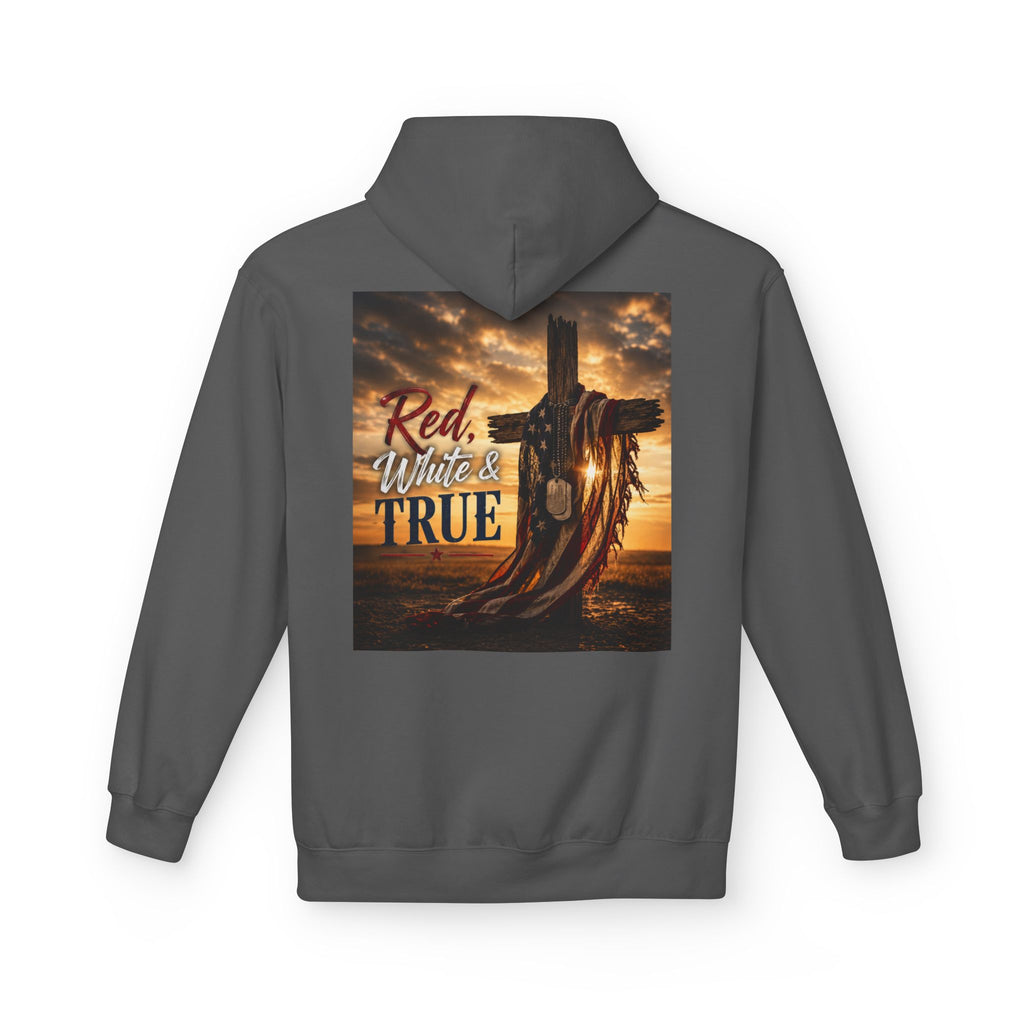 Red White & True Hoodie — Patriotic Cross Sunset Pullover