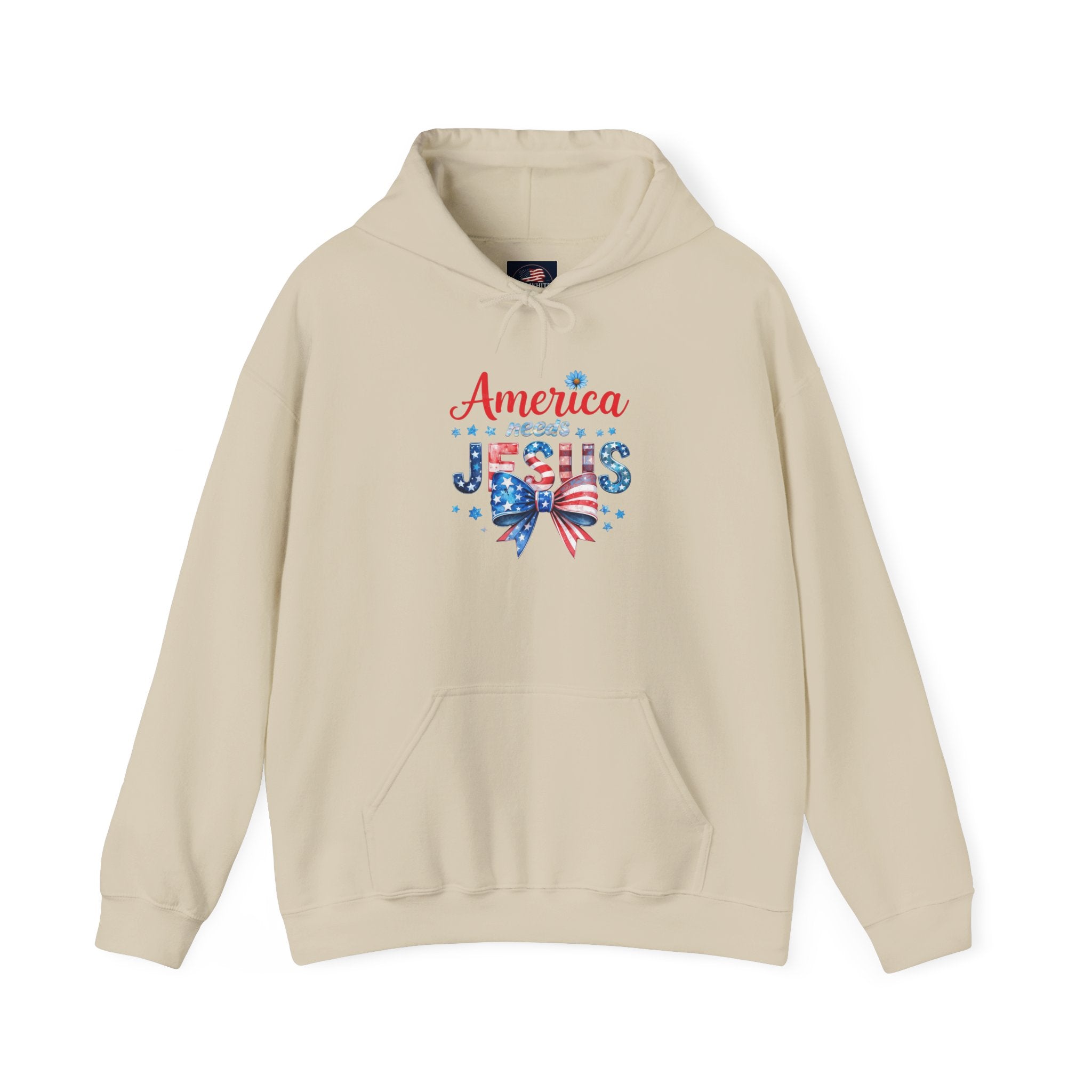 America Loves Jesus Patriotic Hoodie – Flag Bow Christian Sweatshirt