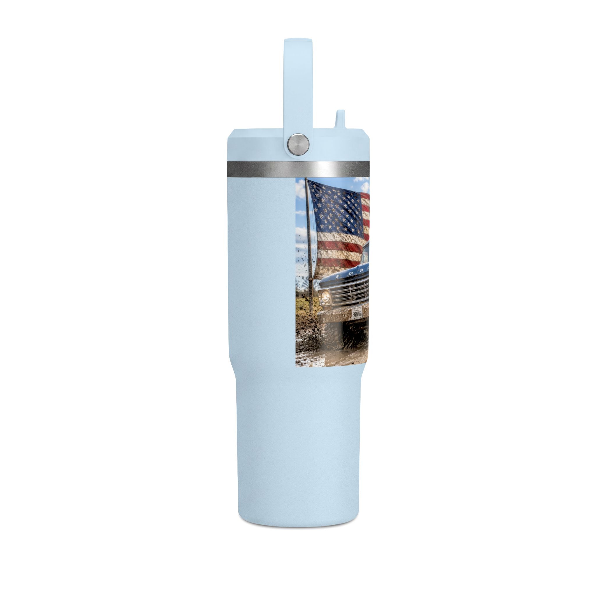 32oz Tumbler – Vintage Truck with American Flag Travel Mug