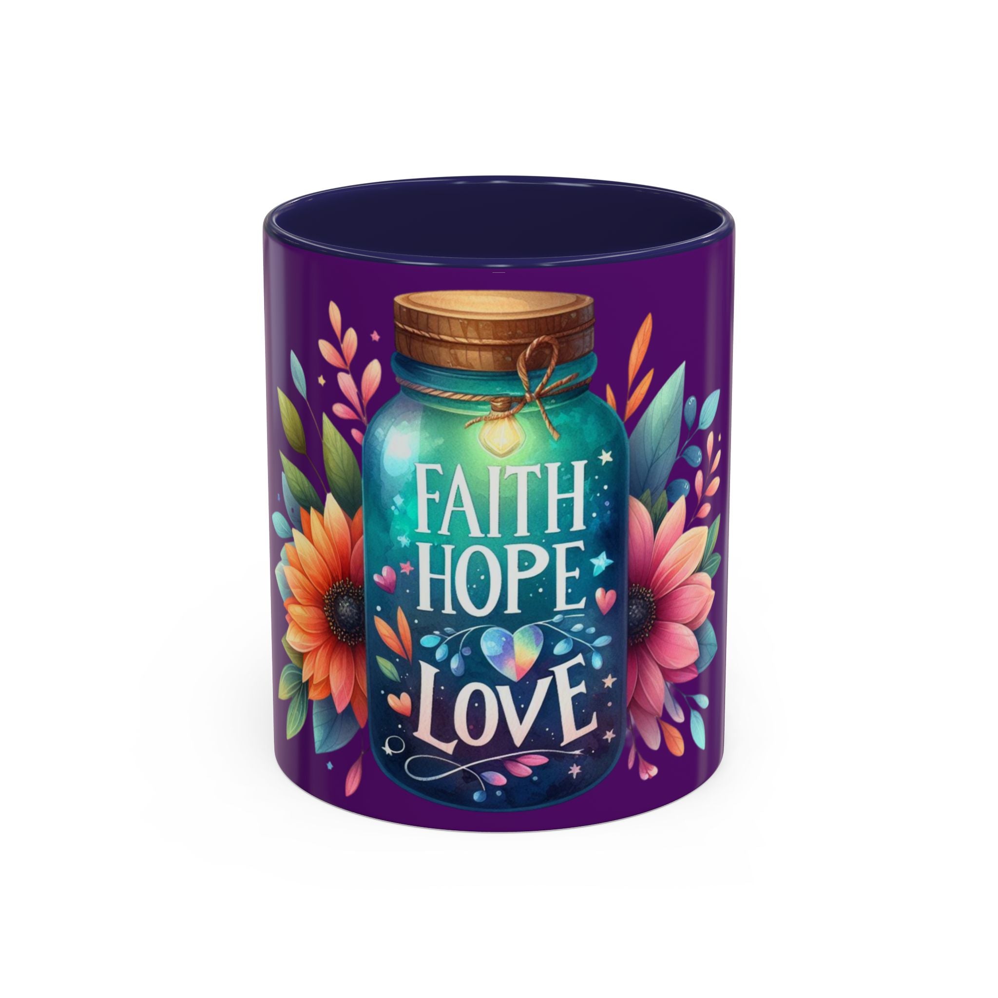 Faith Hope Love Accent Coffee Mug — Floral Jar Design (11/15 oz)