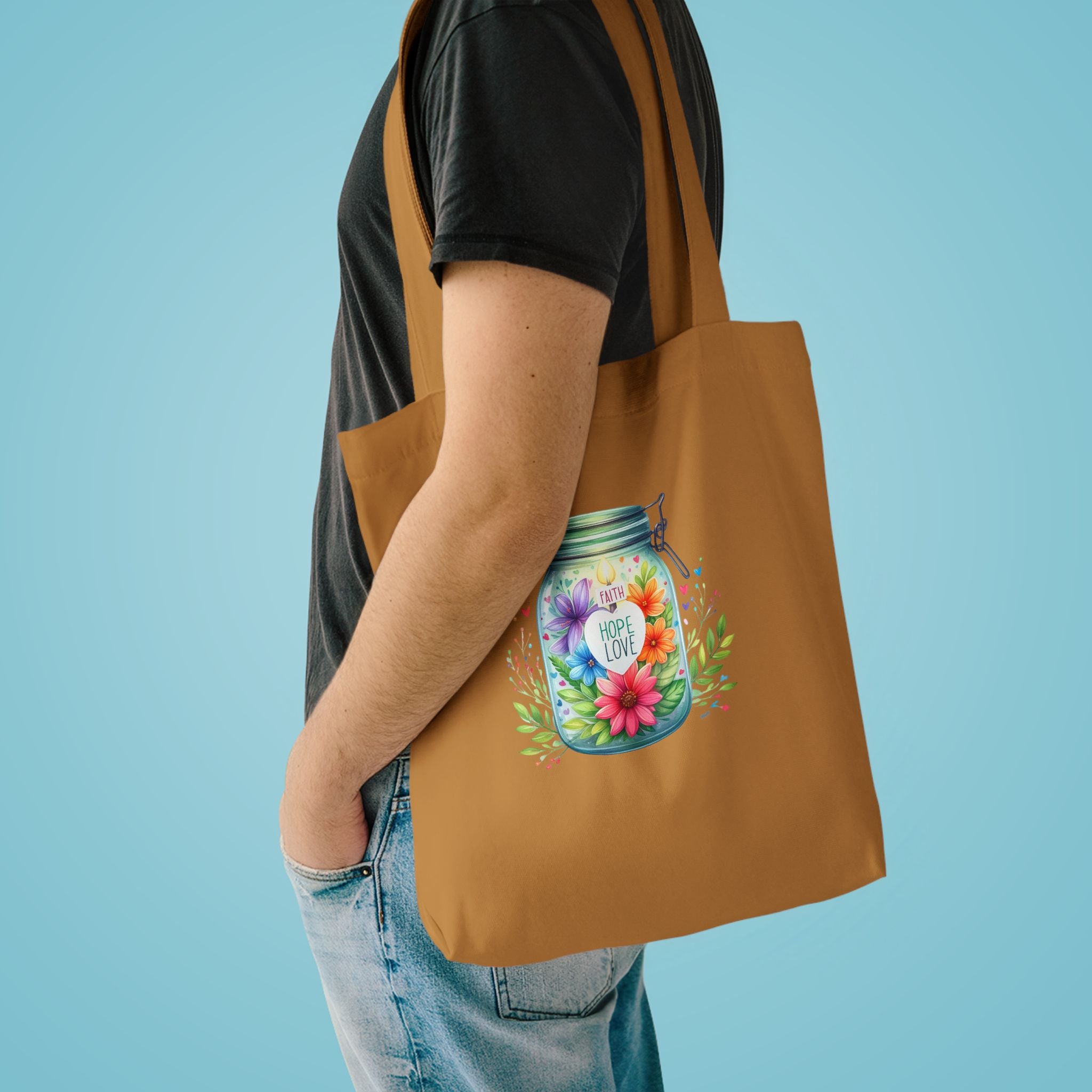 Tote Bag — "Hope Lights the Way" Mason Jar Floral Design