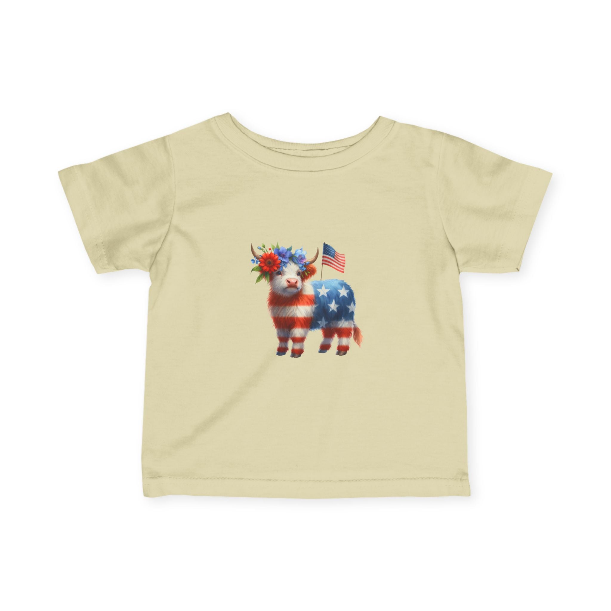 Infant Tee – American Flag Cow Baby Shirt (Patriotic Fourth of July)
