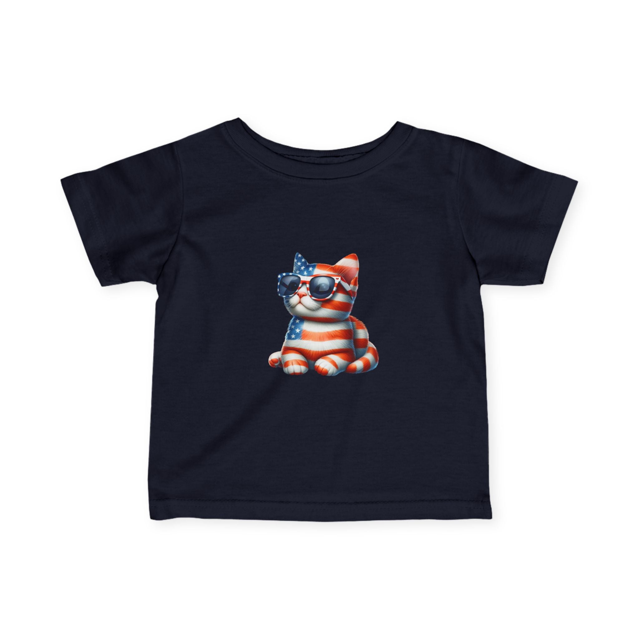 Patriotic Kitty Infant Tee — American Flag Cat Baby Shirt