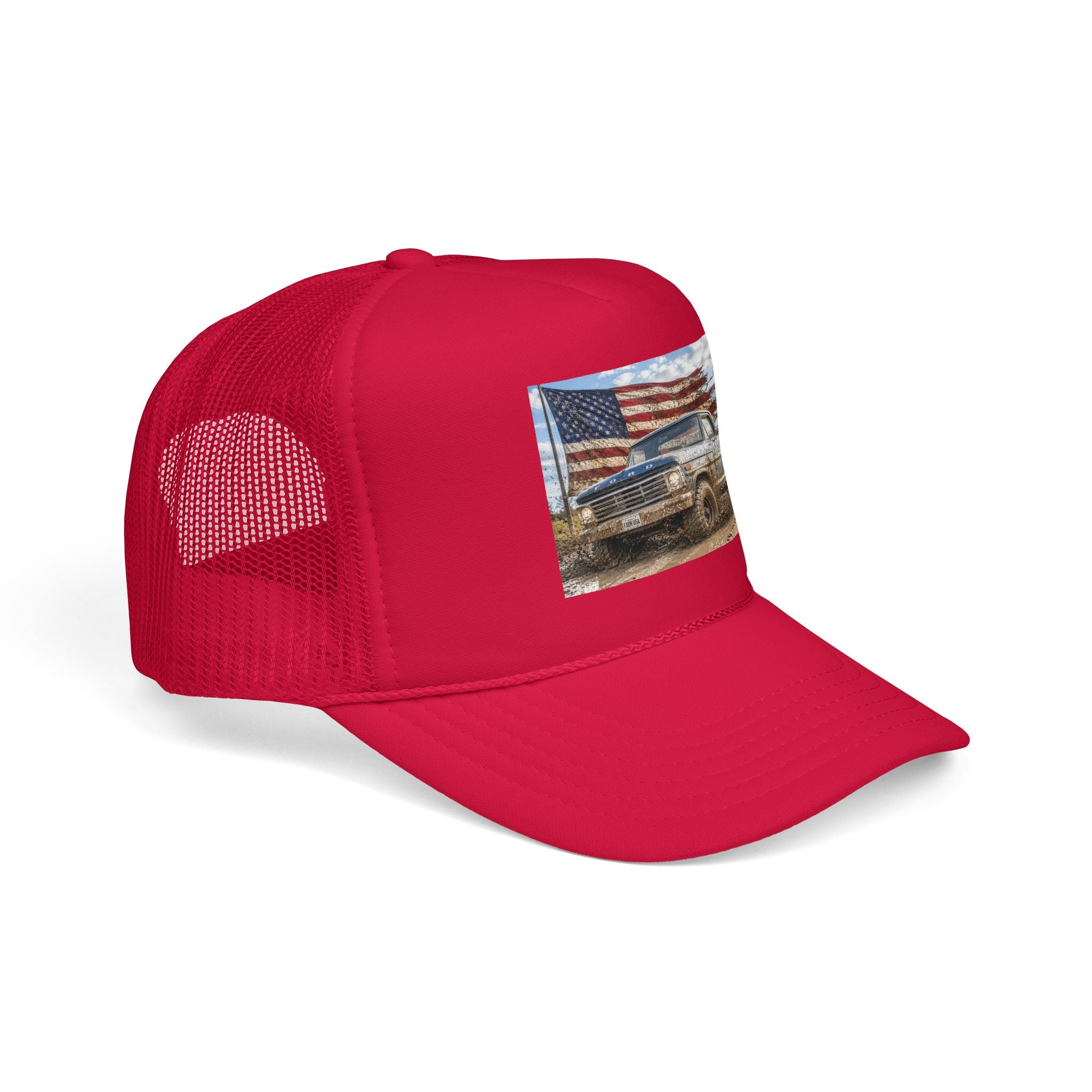 Patriotic Mud Truck Trucker Hat — American Flag Off-Road Foam Cap
