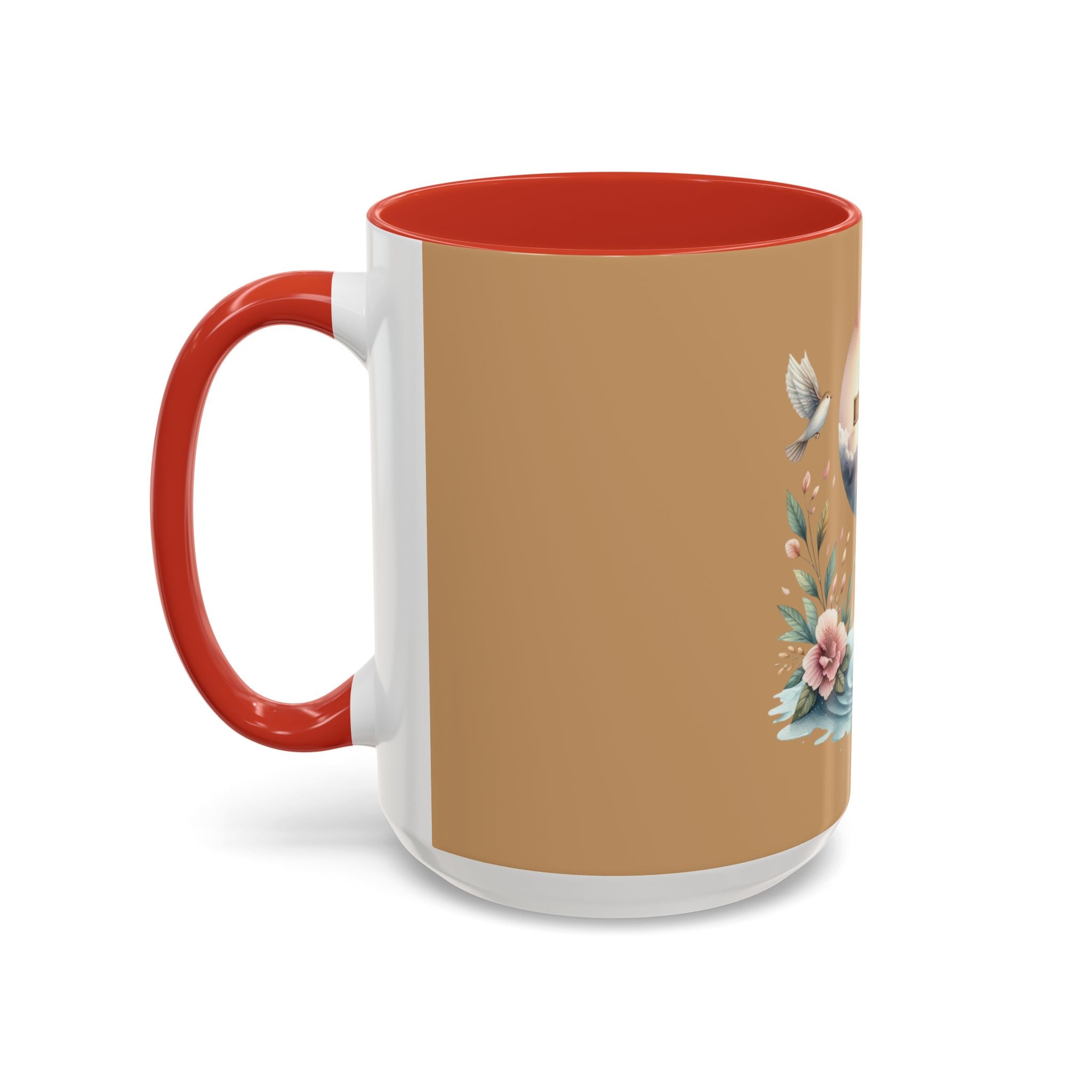 Christian Cross Accent Coffee Mug — Faith, Doves & Floral Baptism Gift (11/15oz)