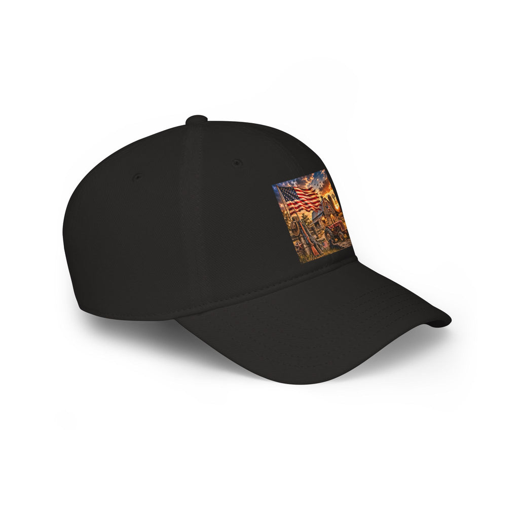 Patriotic Firefighter Scene Baseball Cap — American Flag Firefighter Tribute Hat
