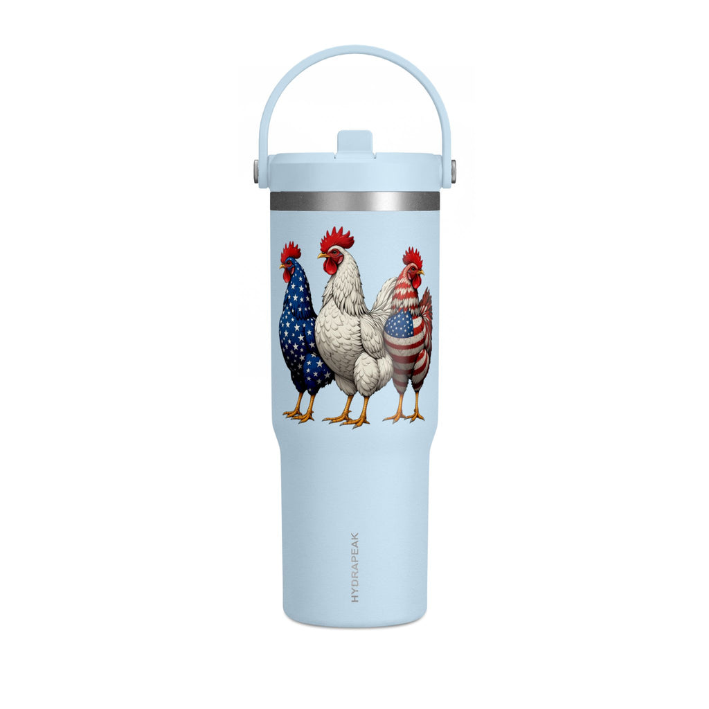 Patriotic Rooster 32oz Tumbler – American Flag Farmhouse Travel Cup