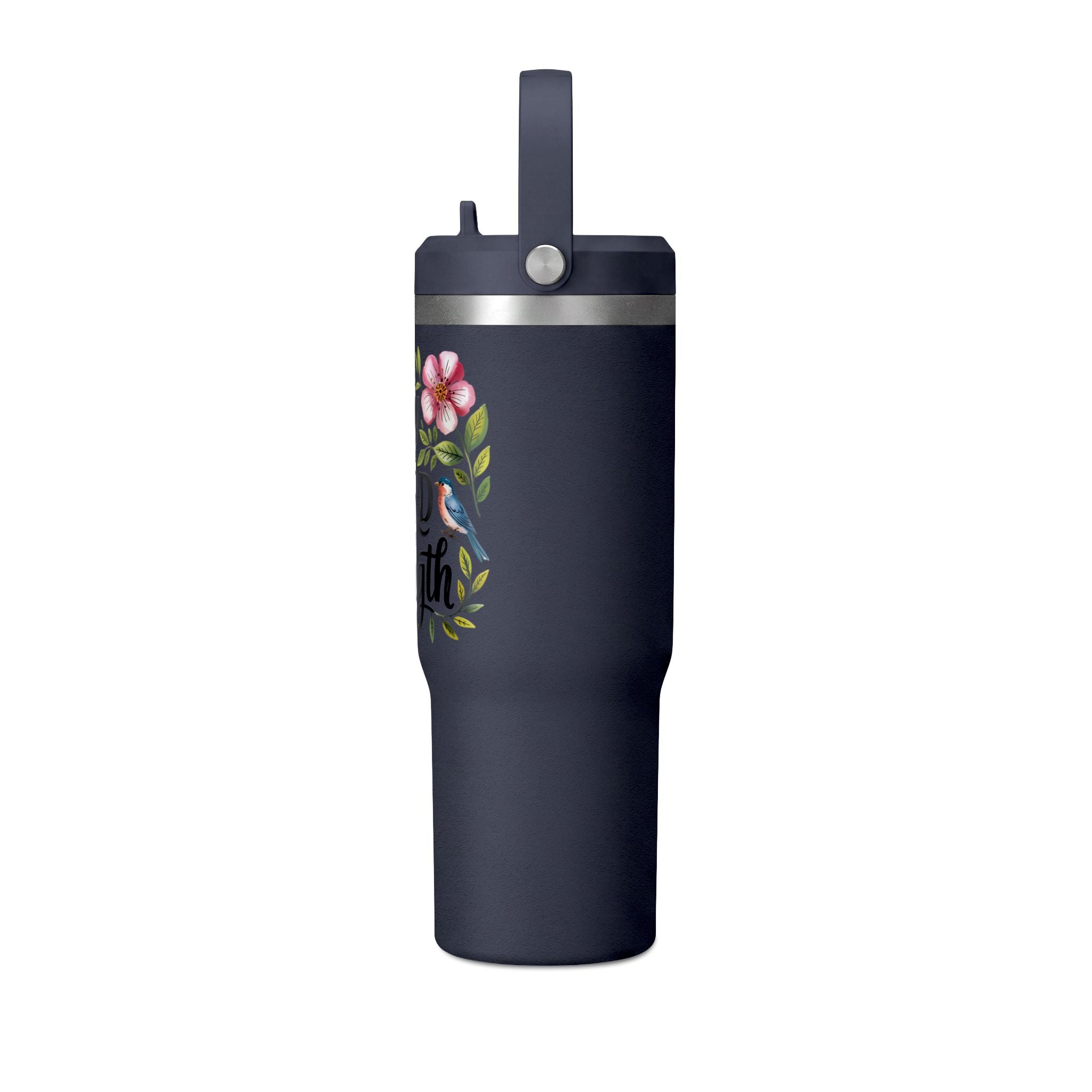 Nomad Tumbler 32oz – “The Joy of the Lord Is Your Strength” Floral Insulated Travel Mug