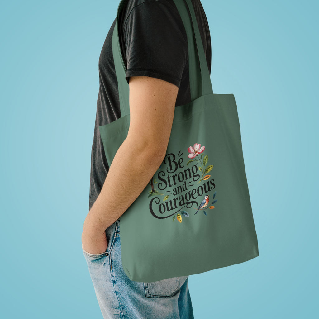 Be Strong and Courageous Cotton Tote - Inspirational Floral Eco Bag