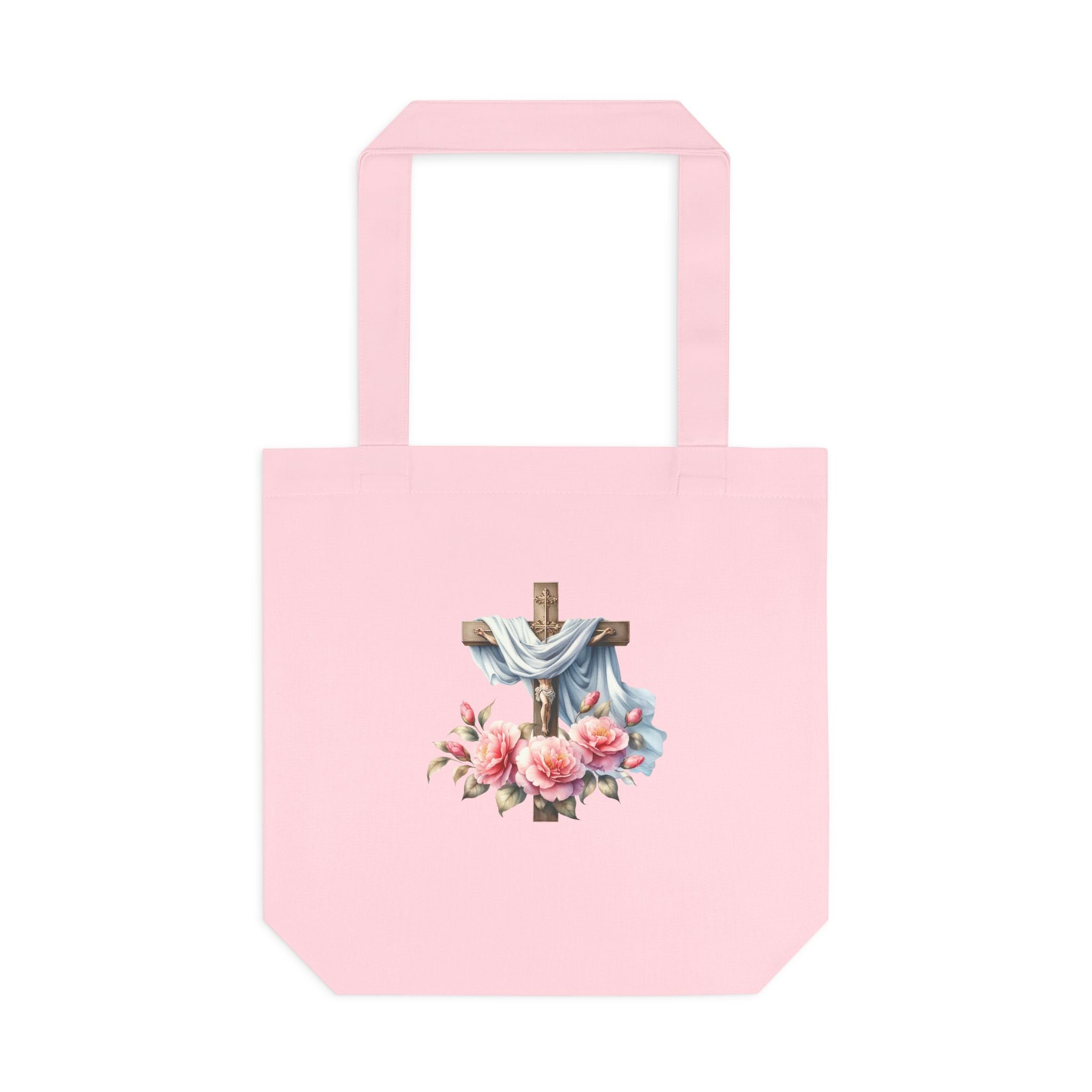 Religious Cross & Roses Cotton Tote Bag — Faith Floral Market Bag