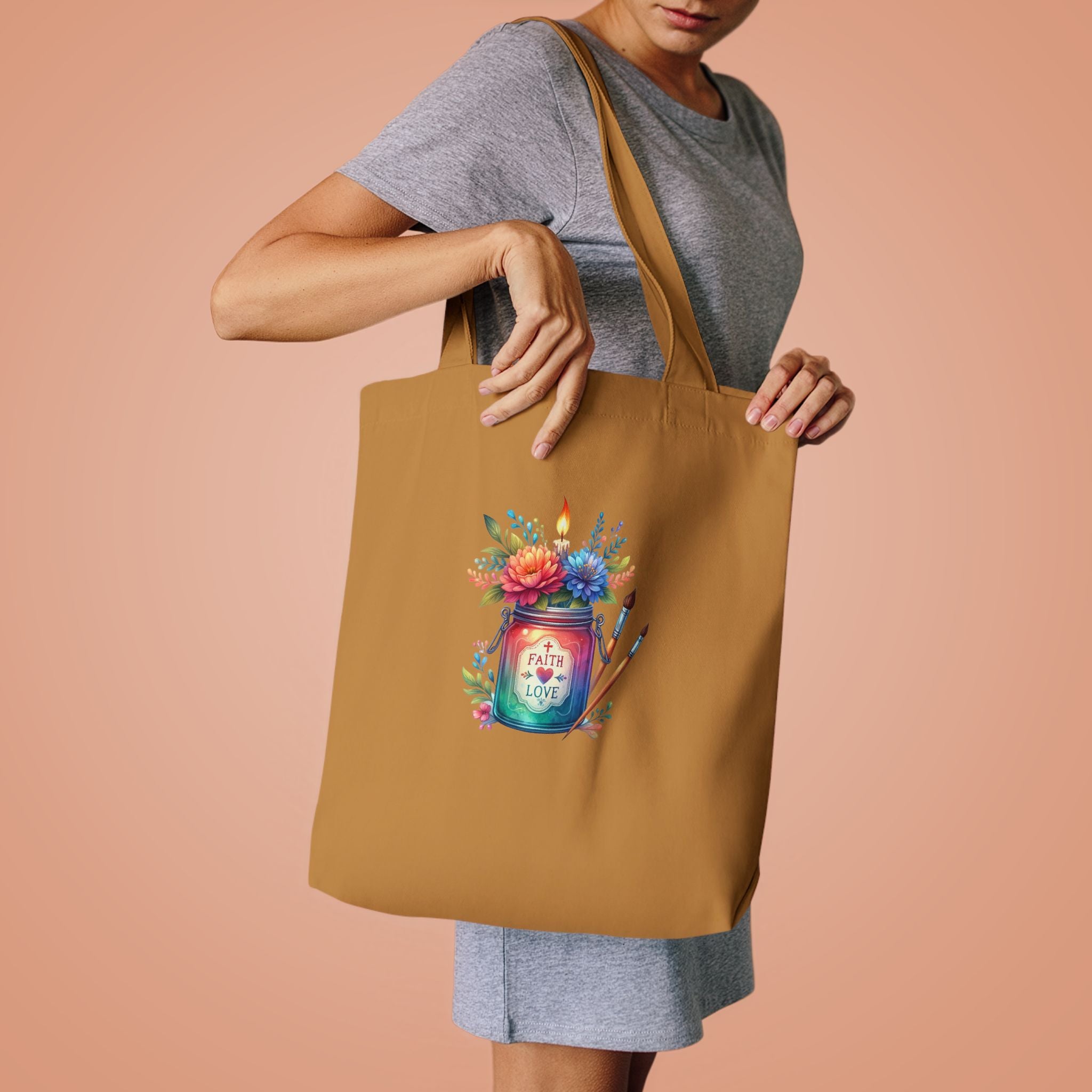 Tote Bag — 'Paint With Love' Floral Art Jar Cotton Tote