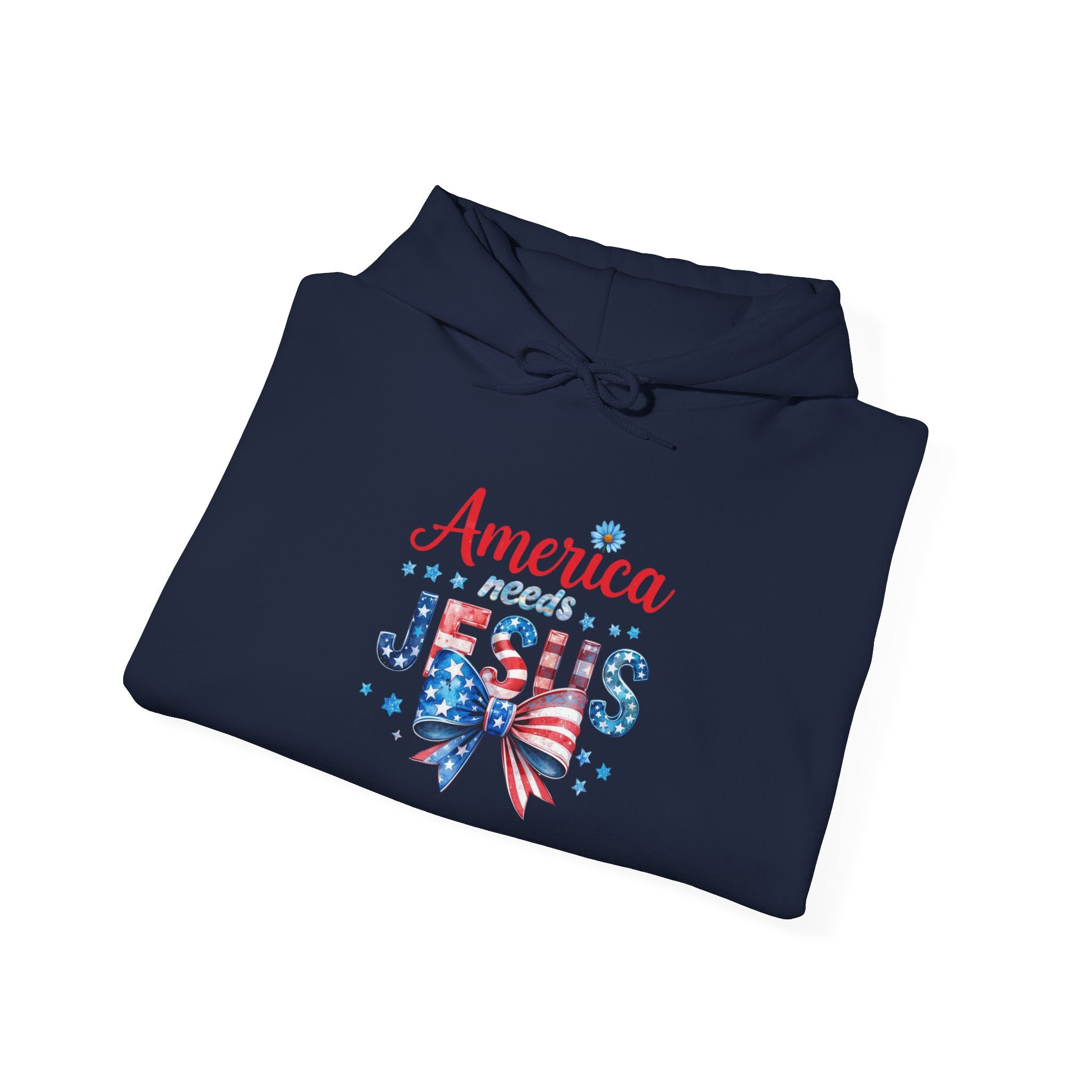 America Loves Jesus Patriotic Hoodie – Flag Bow Christian Sweatshirt