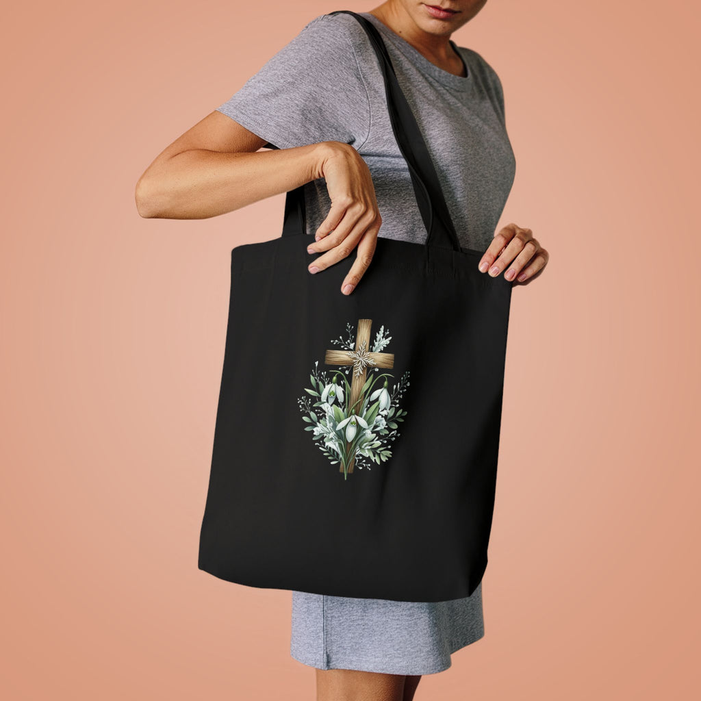 Floral Cross Cotton Tote Bag – Easter Faith Reusable Market Bag